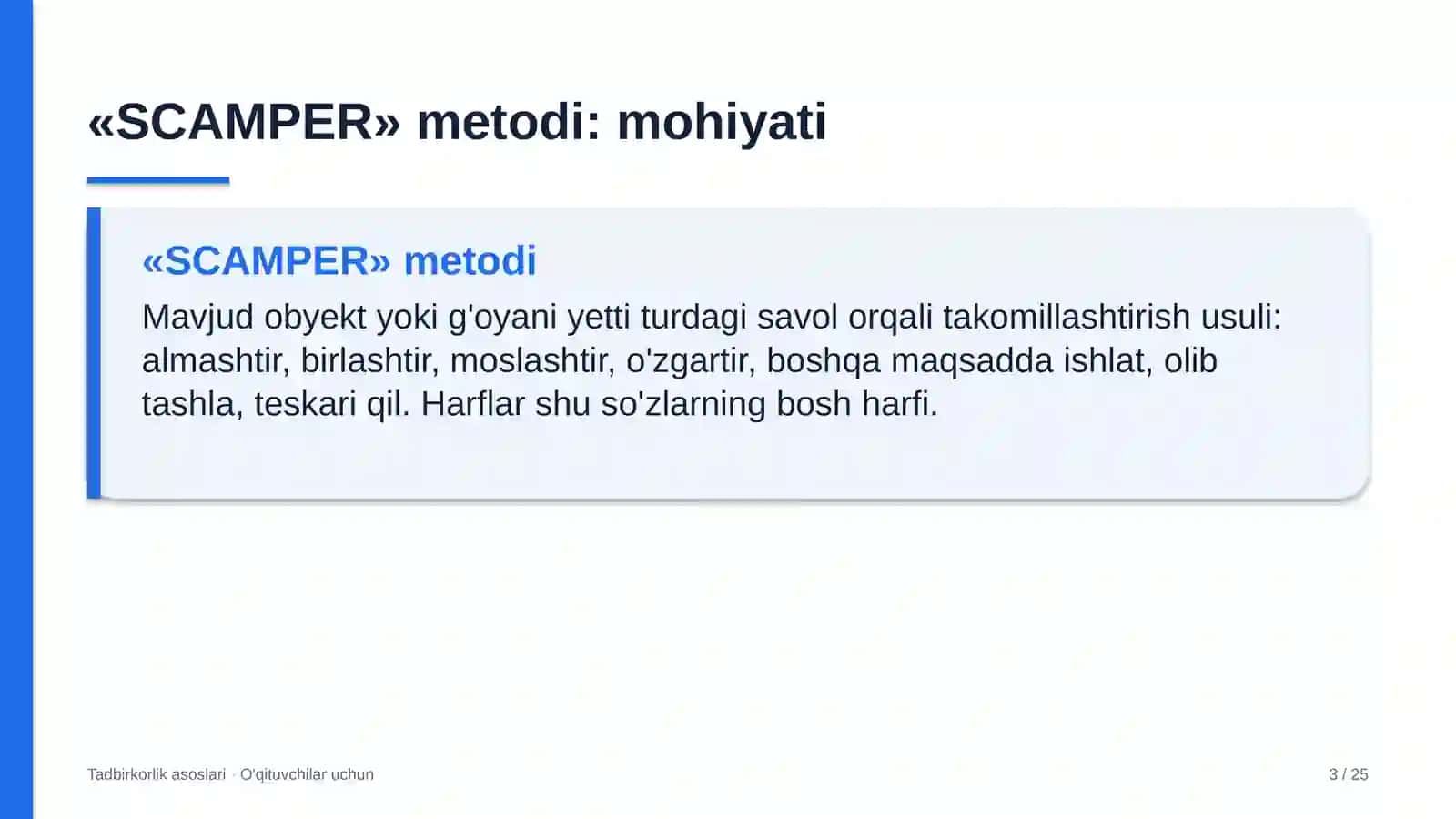 tadbirkorlik asoslari darslarida scamper metodidan foydalanish 7322 3