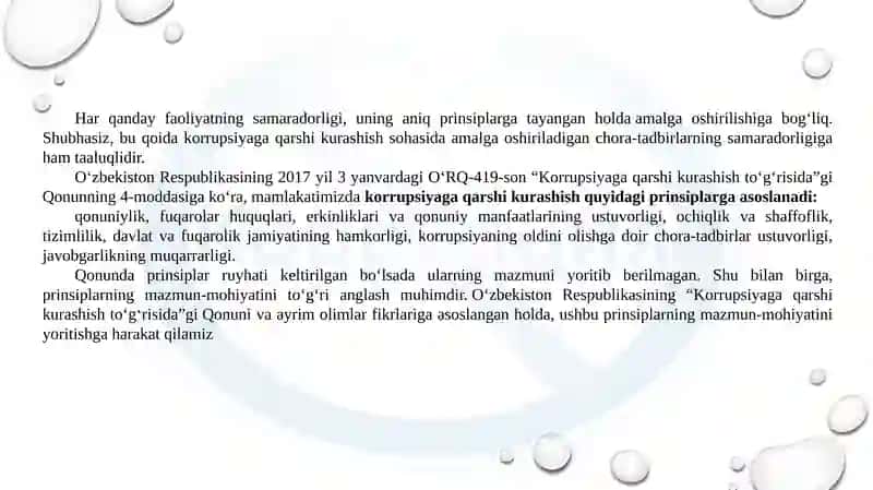 KORRUPSIYAGA QARSHI KURASH BO'YICHA XALQARO QONUNLAR VA QARORLARNI O'ZBEKISTONDA RATIFIKATSIYA QILISHNING AHAMIYATI, IQTISODIY-SIYOSIY VA IJTIMOIY HUQUQIY MEHANIZMLAR 3