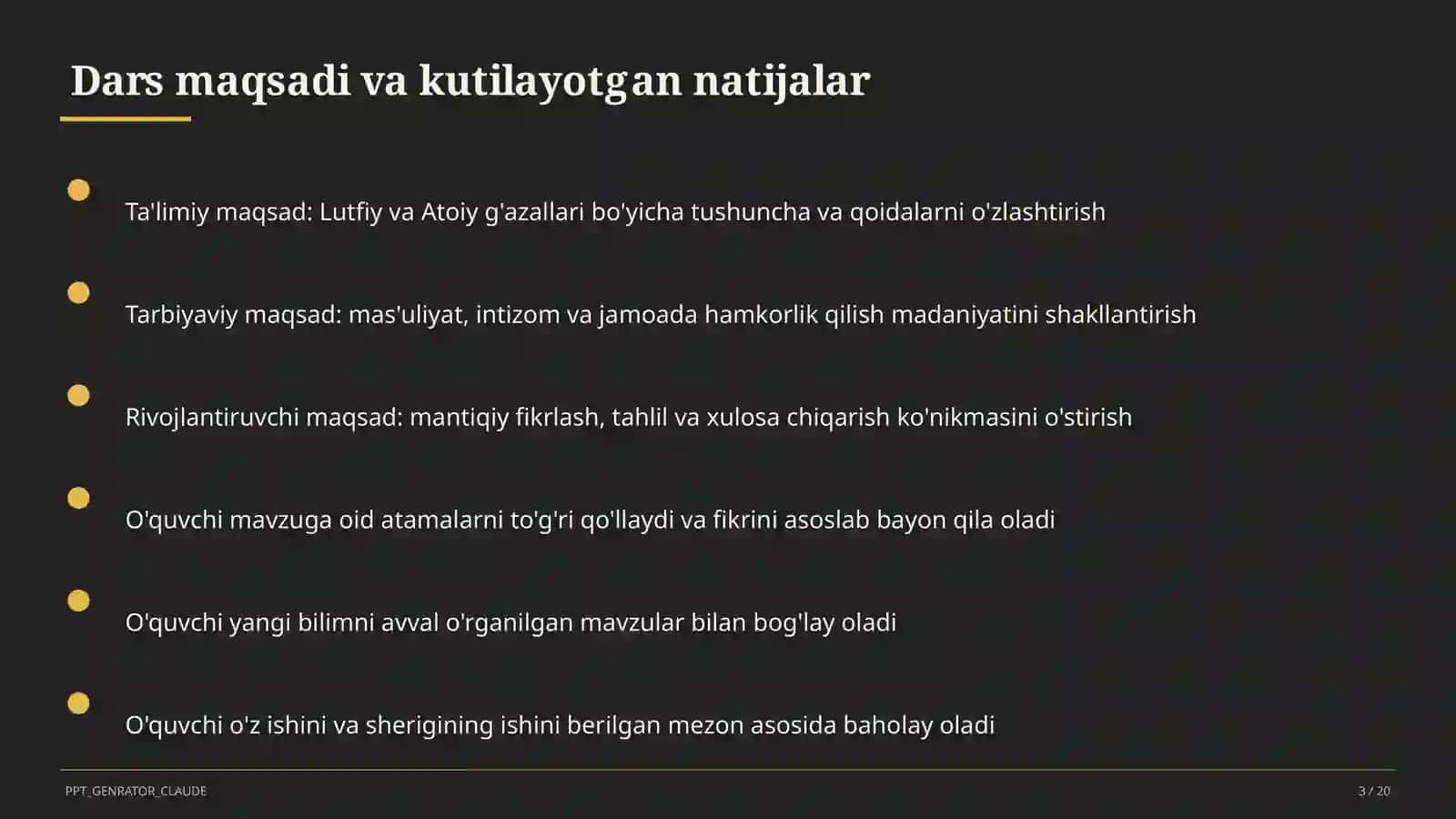 Lutfiy va Atoiy g'azallari (10-sinf) 3
