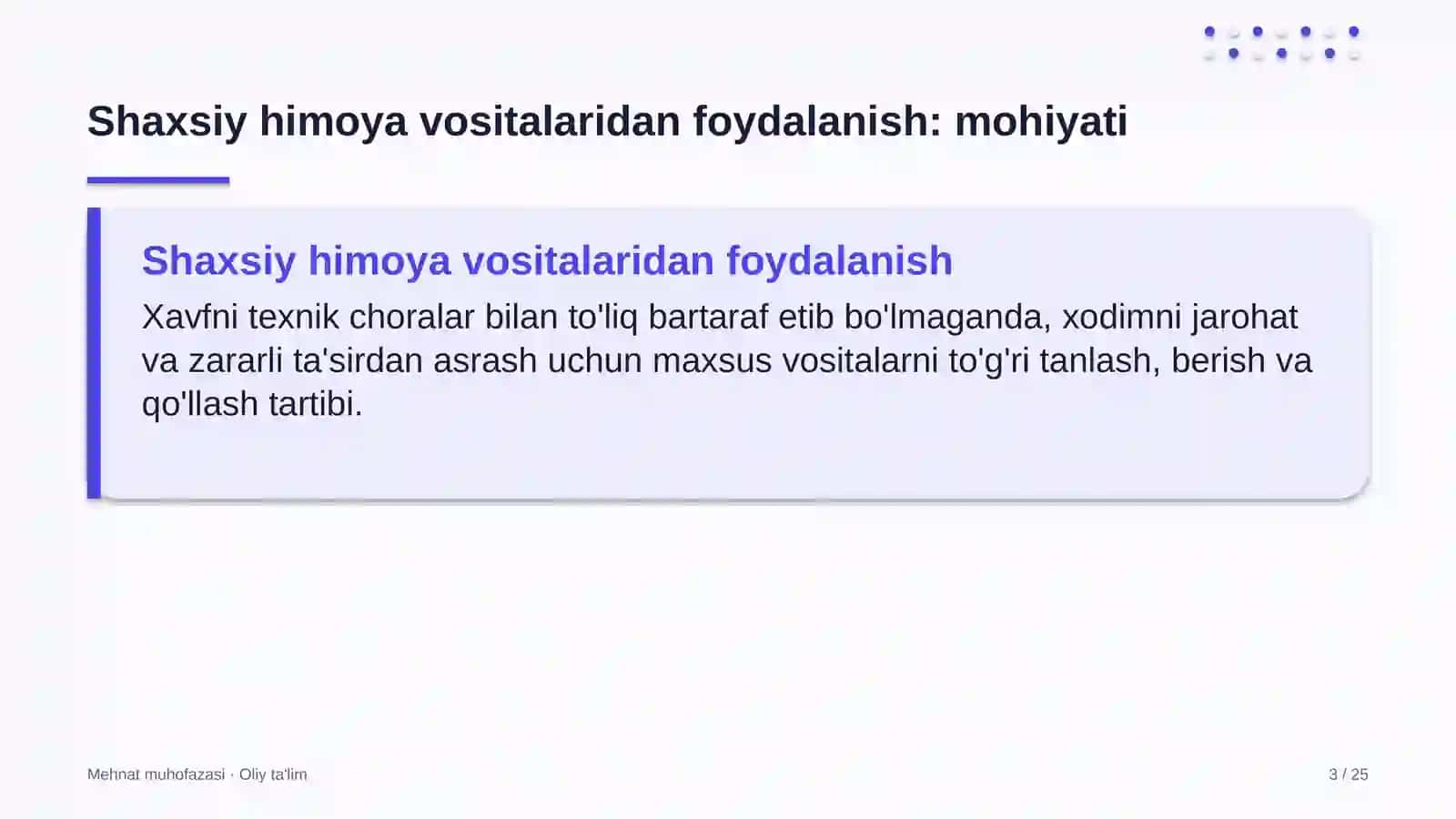 Mehnat muhofazasi · Oliy ta'lim 3