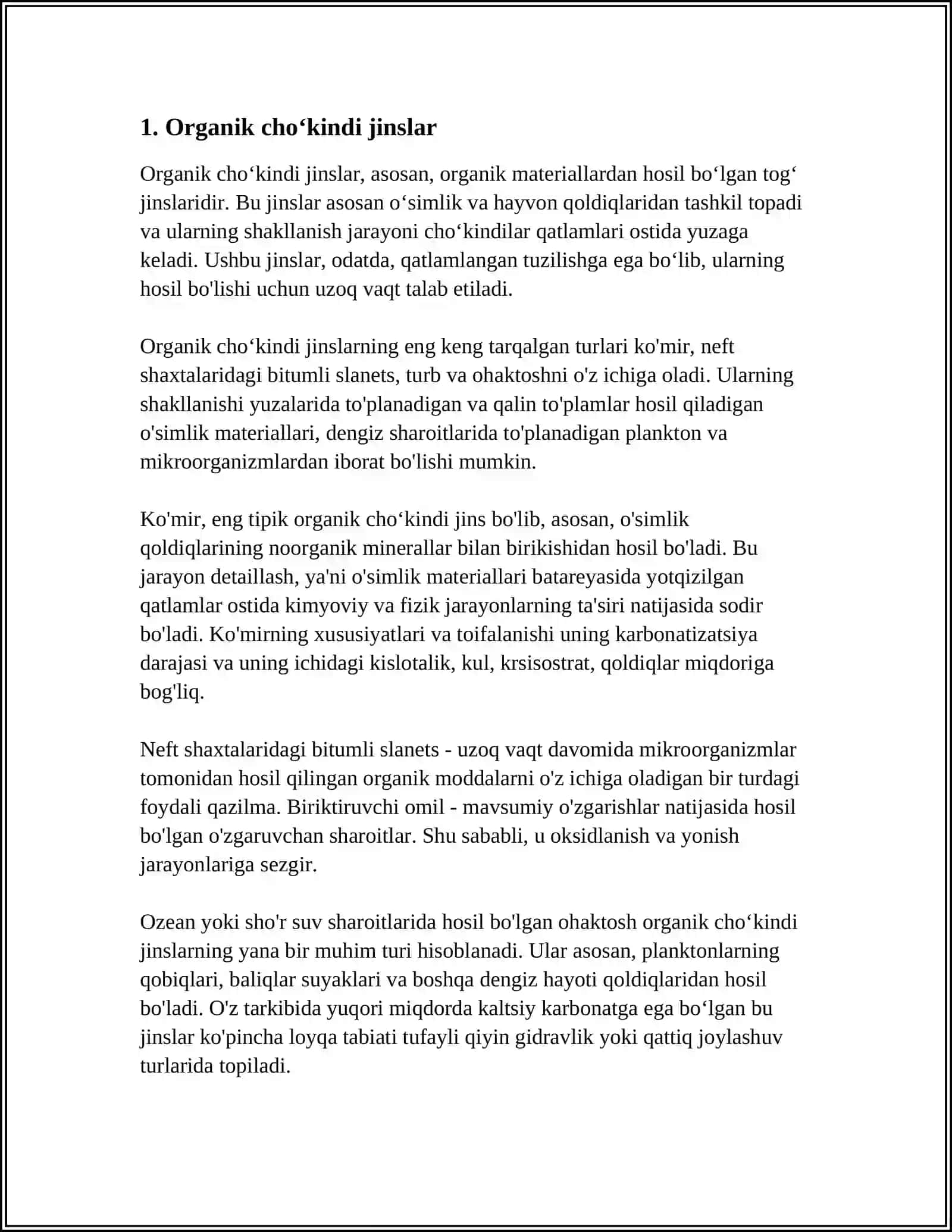 ORGANIK VA KIMYOVIY YOʻL BILAN HOSIL BOʻLGAN CHOʻKINDI JINSLAR ULARNING QURILISH XOSSALARI 3