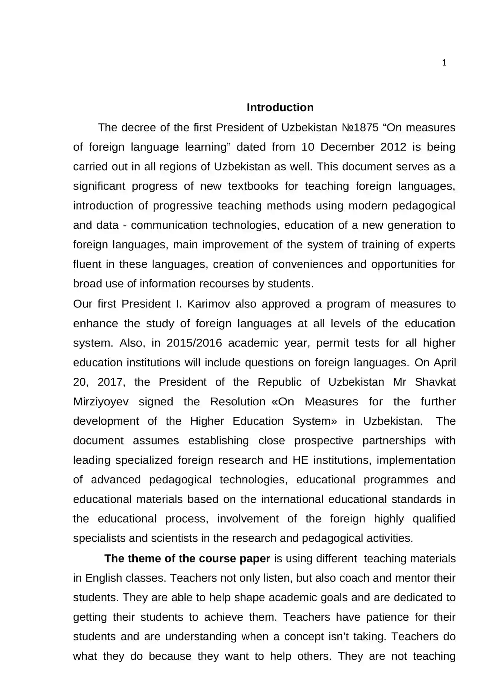 COURSE PAPER Theme: Implementing different teaching materials in English classes 3