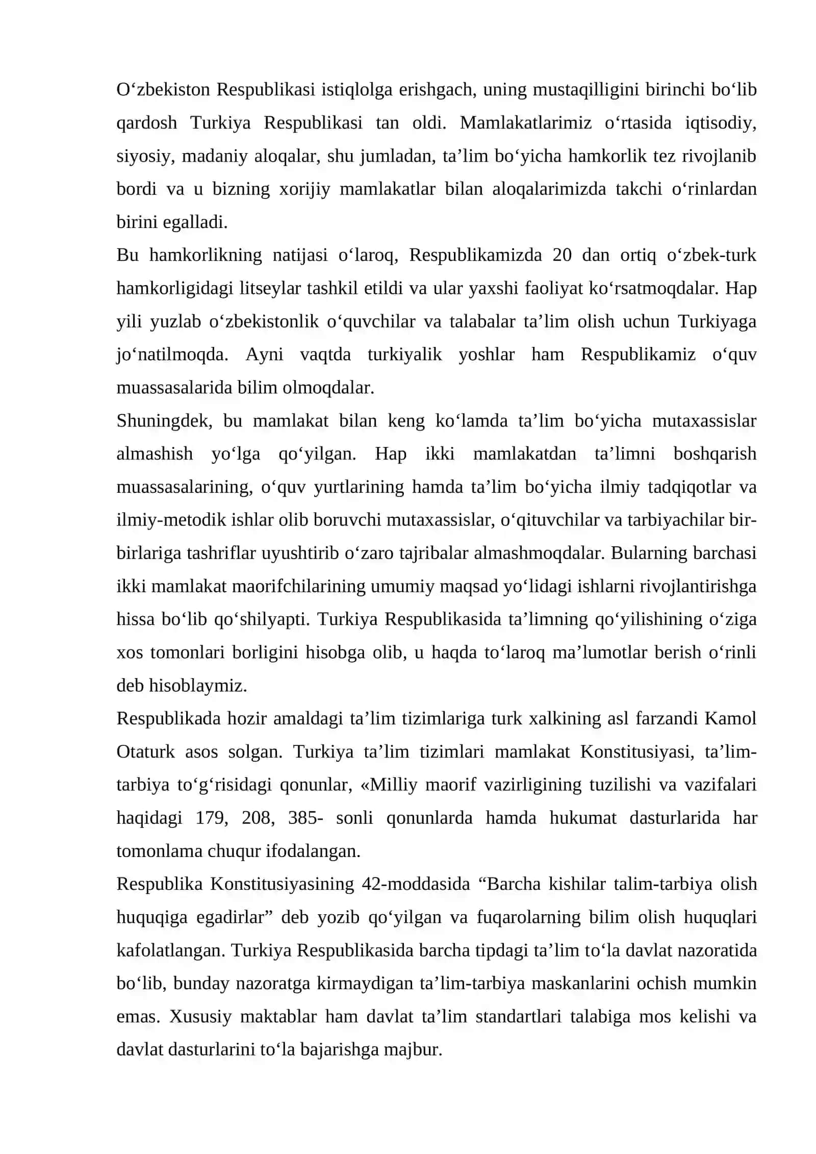 Rivojlangan davlatdagi (Turkiya davlati misolida) ta'lim islohotlarini tahlil qiling 3