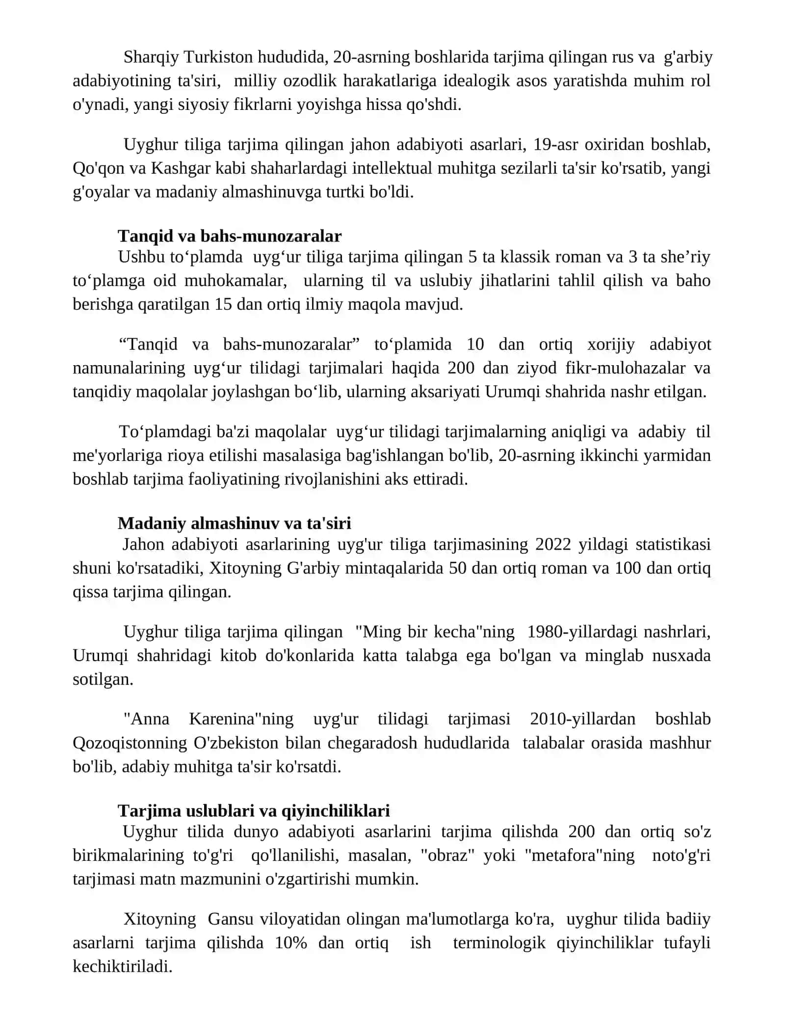 Jahon adabiyotining uyg'ur tiliga tarjimalari 3