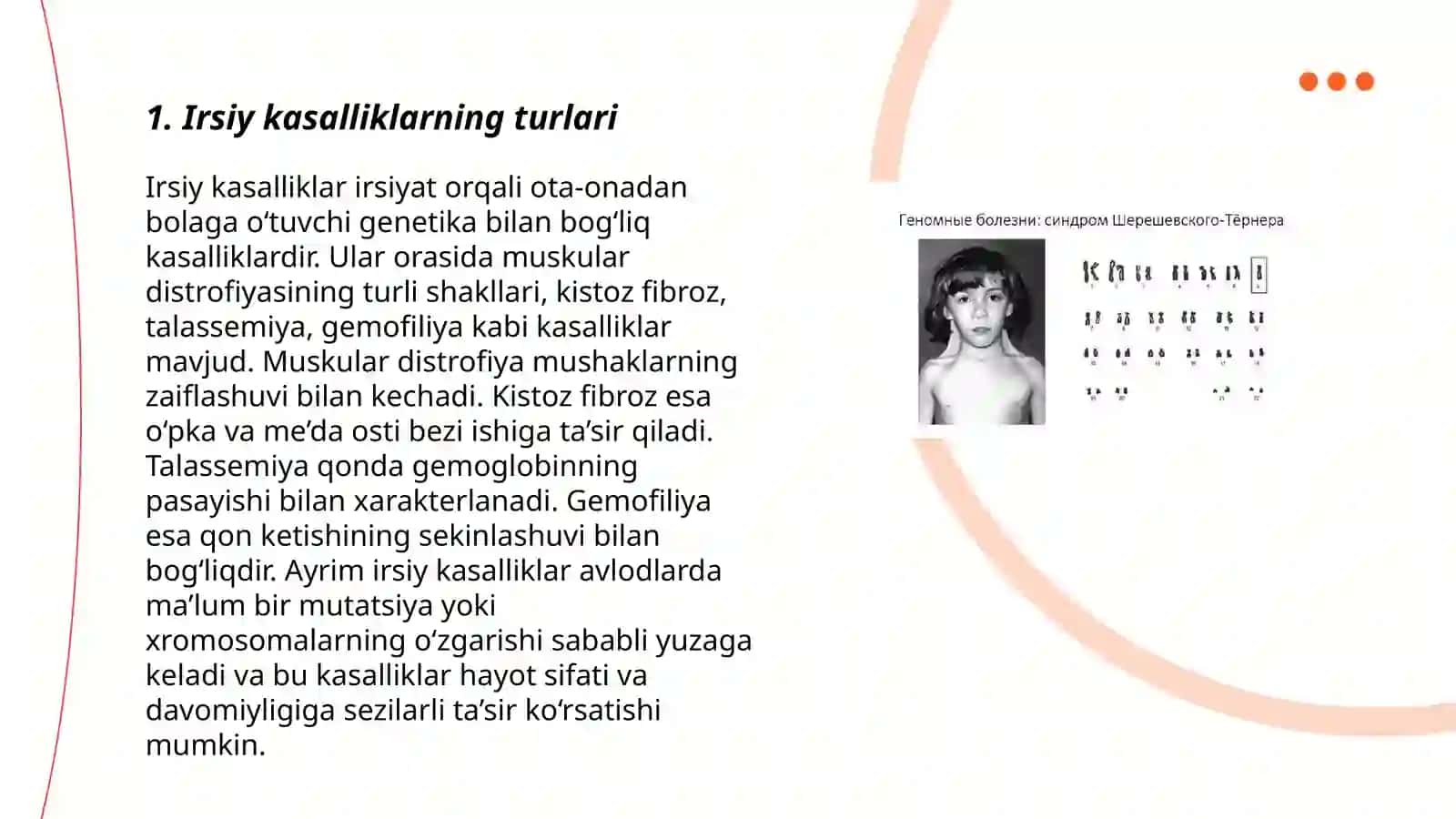 Irsiy kasalliklar,xromasoma kasalliklari,gen va irsiyatga moyil kasalliklar.Nikoh turlari.Tibbiy genetik maslahat 3