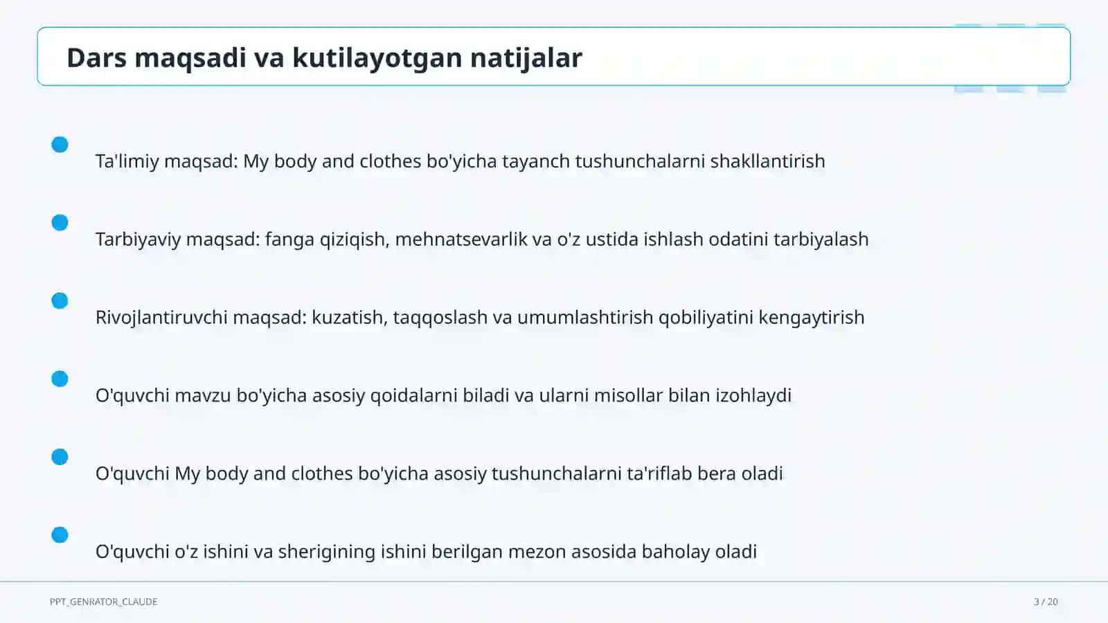 My body and clothes (3-sinf) 3