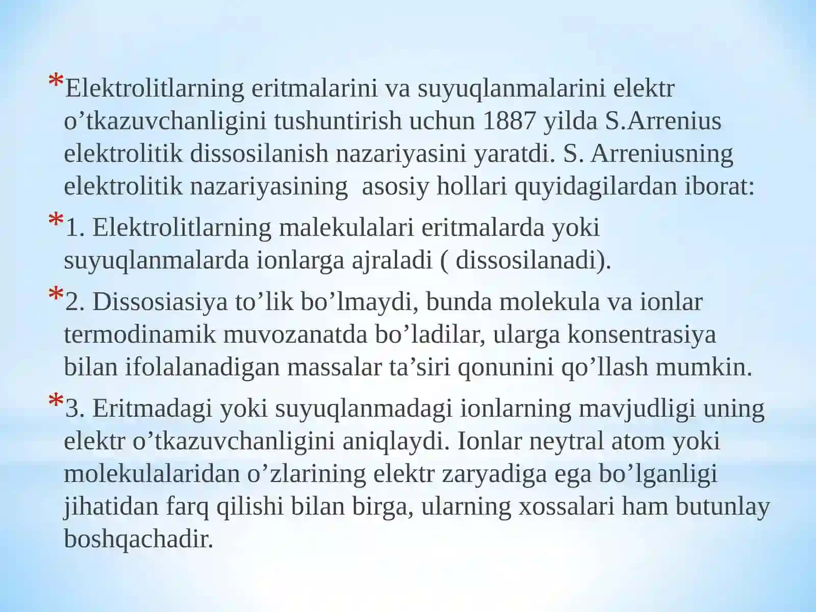 Elektrolitik dissotsiyalanish nazariyasi 3
