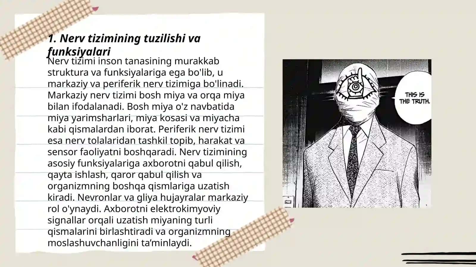 Nerv tizimining ahamiyati va gigiyenasi. Bolalarda nevroz kasalliklari va ularni oldini olish 3
