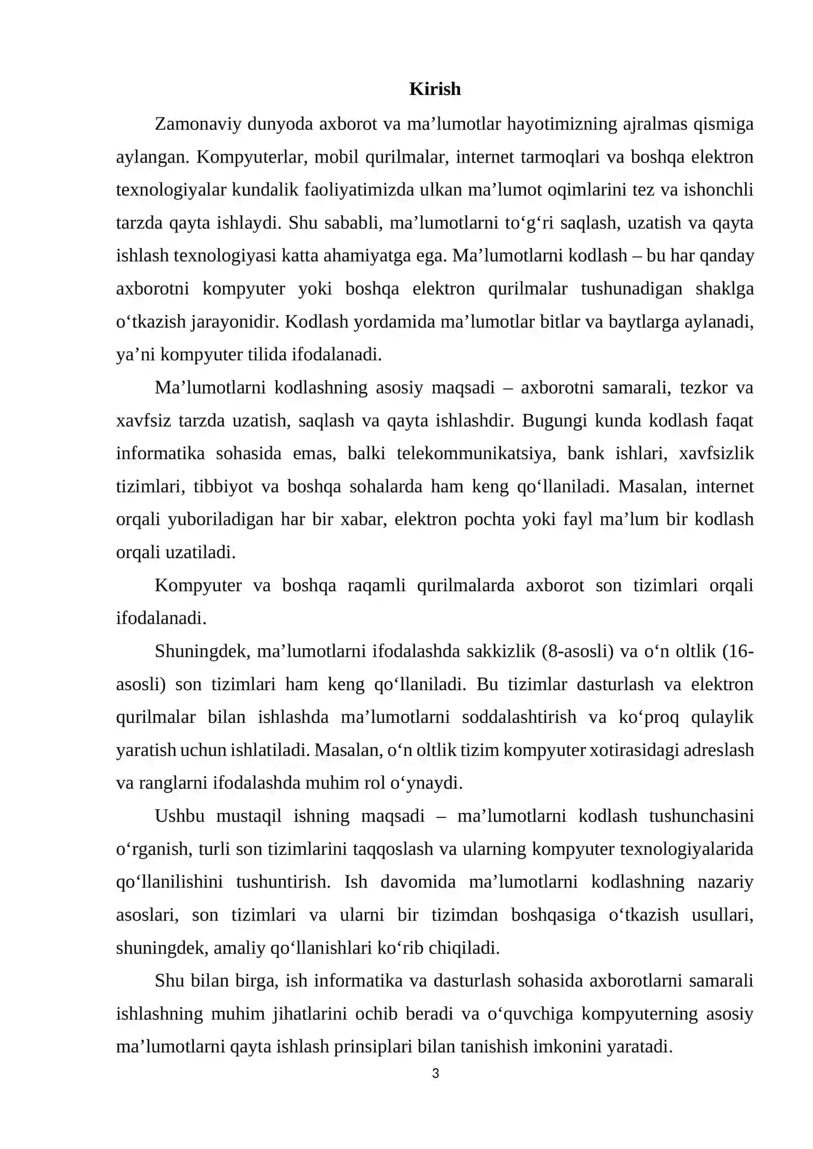 MA’LUMOTLARNI KODLASH VA SON TIZIMLARI (IKKILIK, SAKKIZLIK, O‘NLIK, O‘N OLTILIK) 3