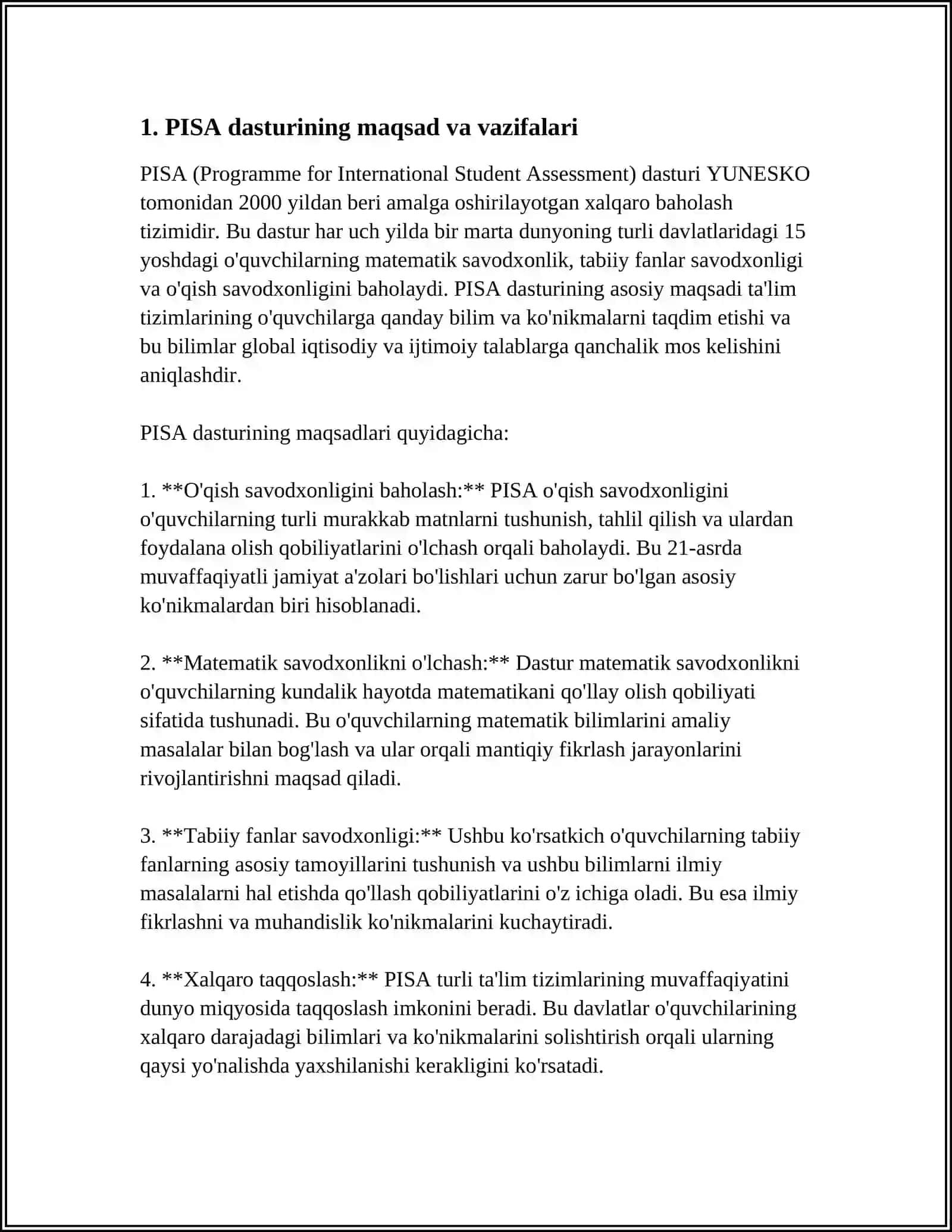 PISA XALQARO BAHOLASH DASTURI MAZMUN VA MOHIYATI 3