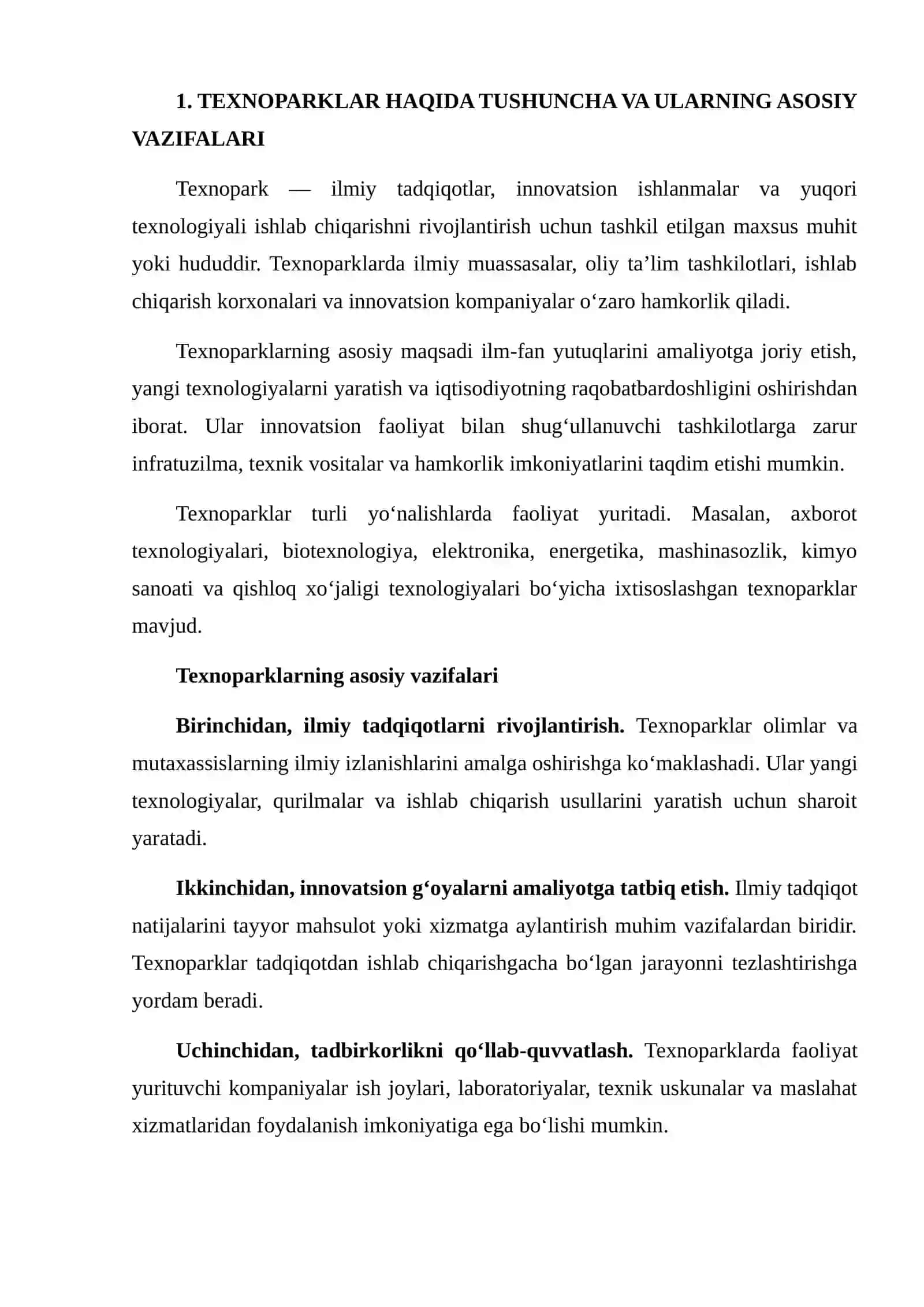 TEXNOPARKLAR, TEXNOLOGIK INKUBATORLAR VA ULARNING VAZIFALARI 3