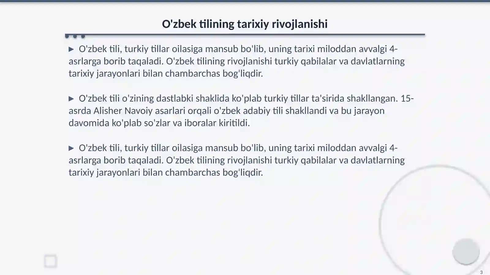 O'zbek tilining taraqqiyot bosqichlari 3