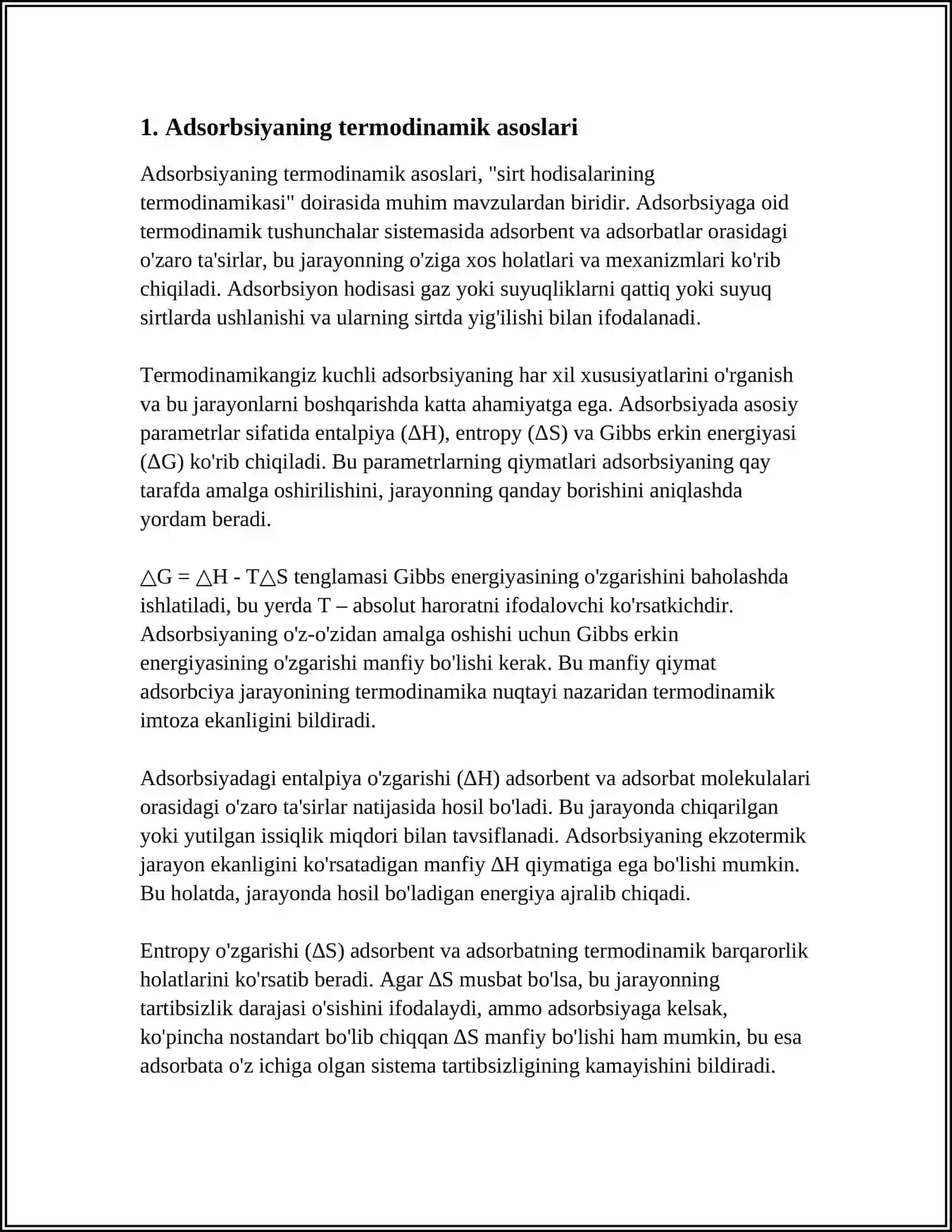 SIRT HODISALARINING TERMADINAMIKASI.ADSORBSIYA 3