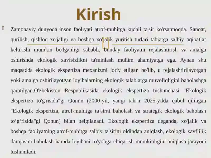 Ekologik ekspertiza tushunchasi, turlari va o‘tkazish tartibi 3