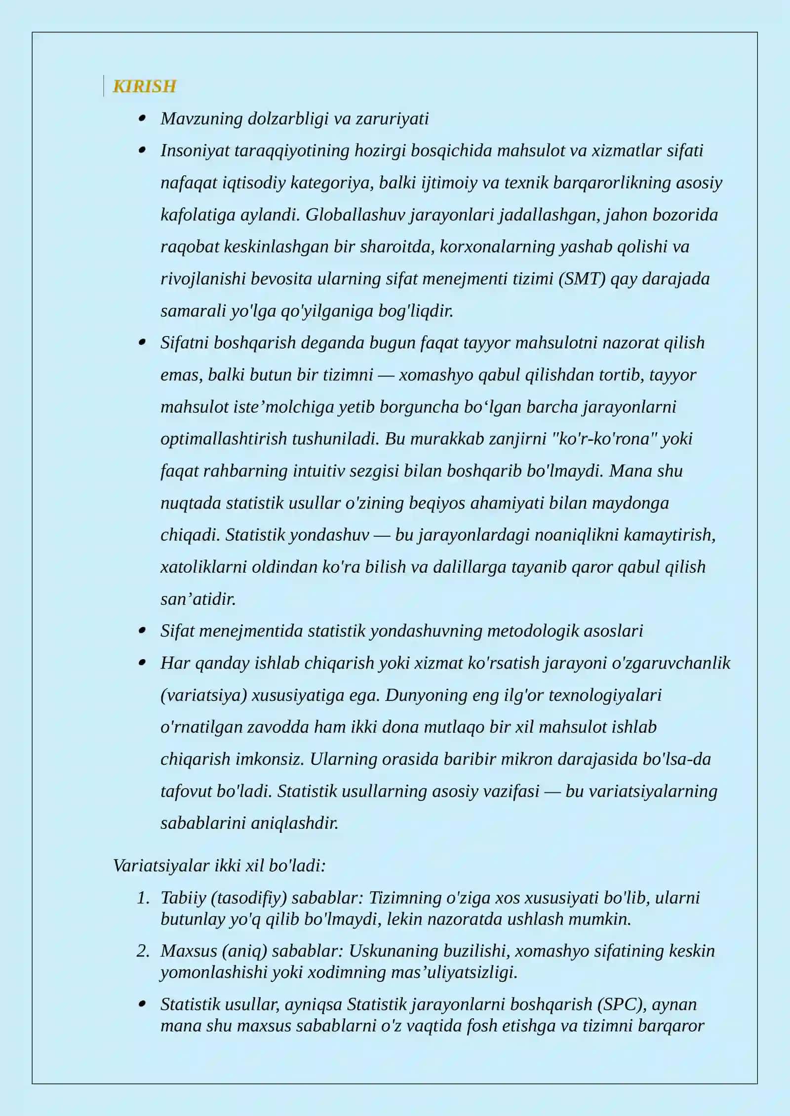 SIFAT MENEJMENTIDA STATISTIK USULLAR 3