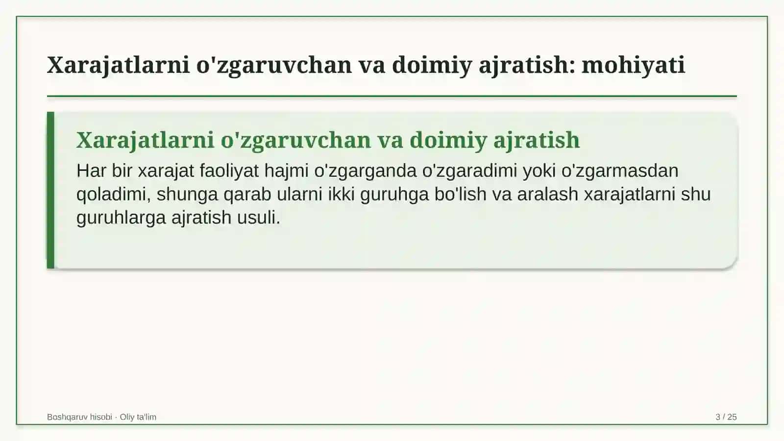 Ekologik nodavlat tashkilotlarda xarajatlarni o'zgaruvchan va doimiy qismlarga ajratish 3