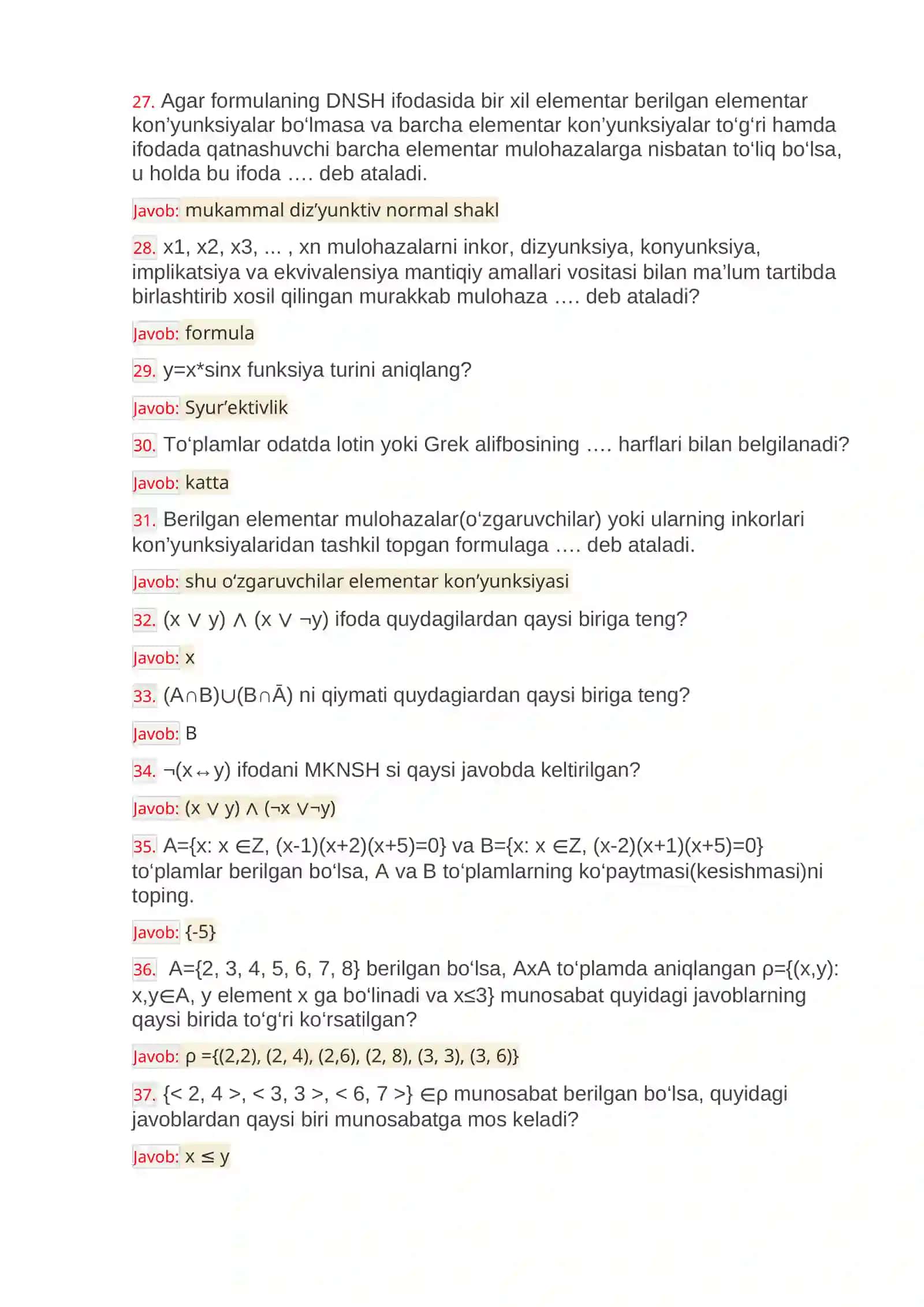 Diskret fanidan savollar va javoblar(yakuniy nazorat) 3