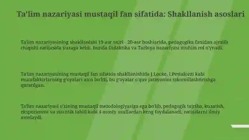 Ta'lim nazariyasi mustaqil fan sifatida 3