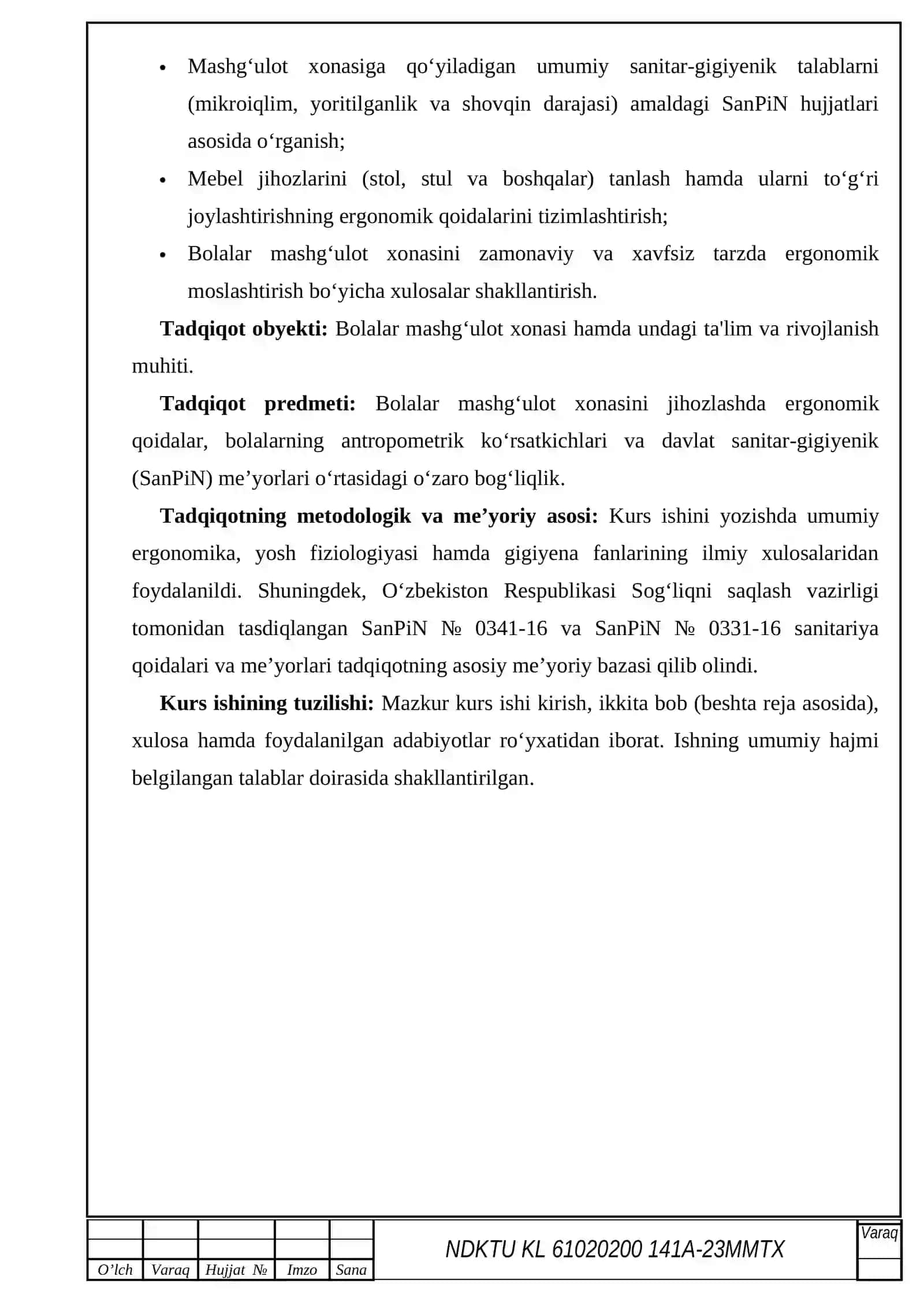 Ergonomik asoslari fanidan Kurs ishi. NDKTU 2_3_4kurs 3