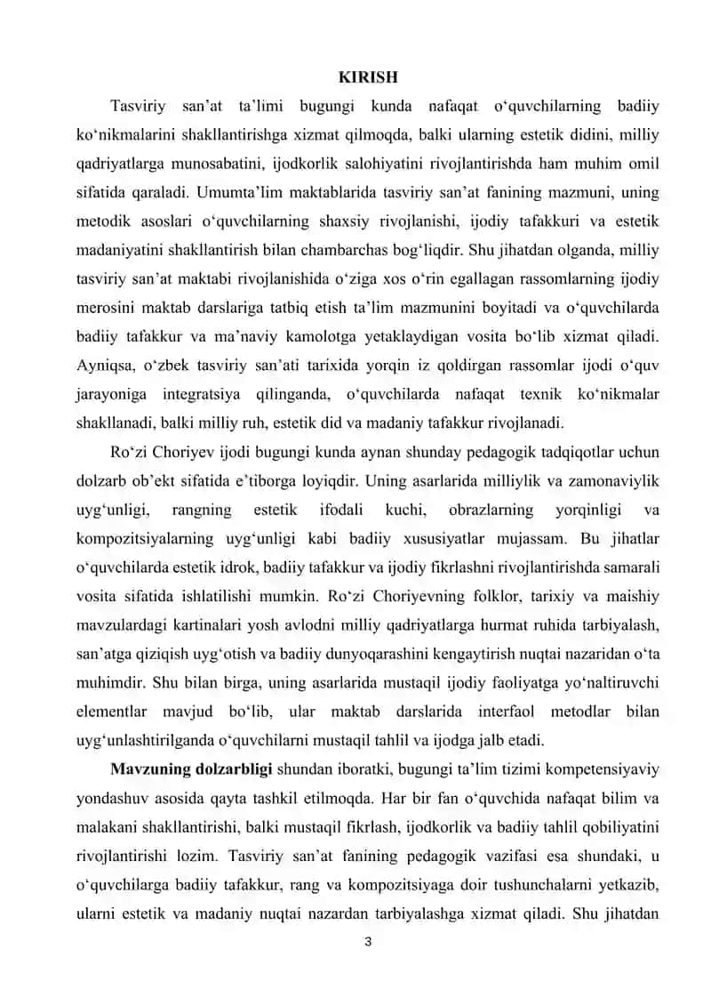 Tasviriy san'at darslarida Ro'zi Choriyev ijodini o'rganish 3