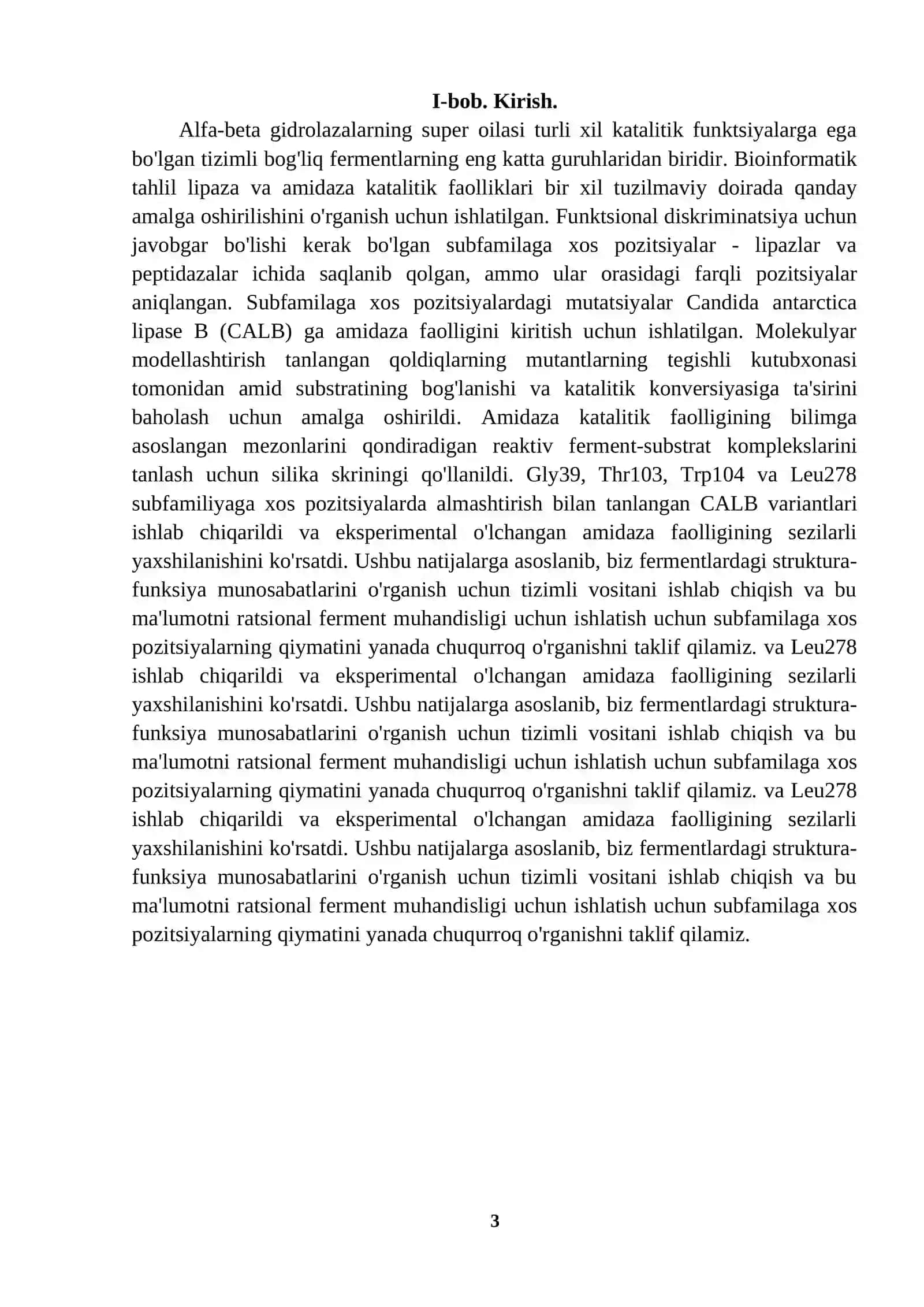ALFA/BETA GIDROLAZALAR SUPEROILASI FERMENTLARI KATALITIK AMINOKISLOTALARINNNG QIYOSIY BIOINFORMATSION TAHLILI 3