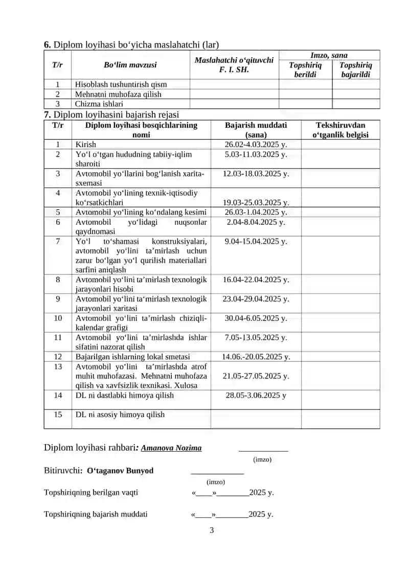 M-39 “Almati-Bishkek-Toshkent  Shaxrisabz-Termiz” avtomobil yo‘lining 1346-1351 km qismini rekonstruksiya qilish texnologik jarayonlarini ishlab chiqish 3