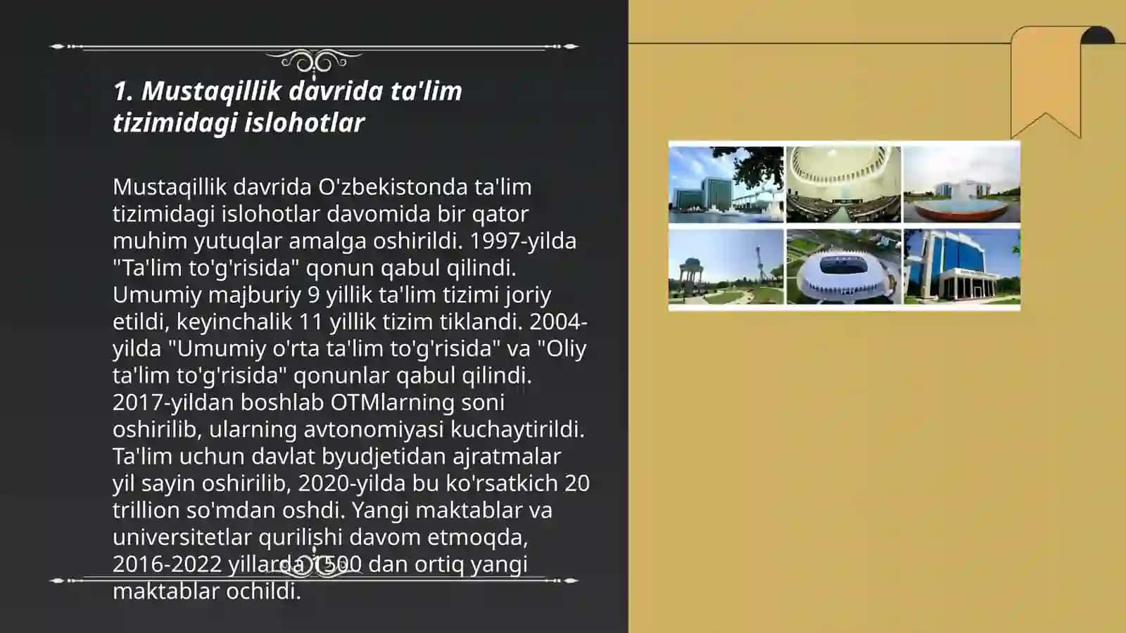 Mustaqillik yillarida O'zbekistondagi ma'naviy va madaniy taraqqiyoti 3