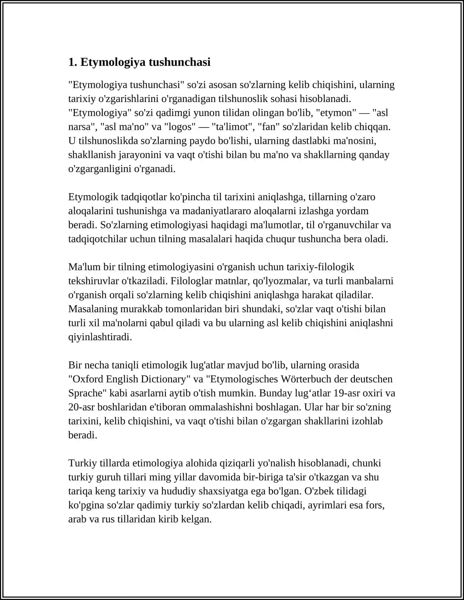 ETIMOLOGIYA. ILMIY ETIMOLOGIYA. XALQ ETIMOLOGIYASI VA YOLĞON ETIMOLOGIYA 3