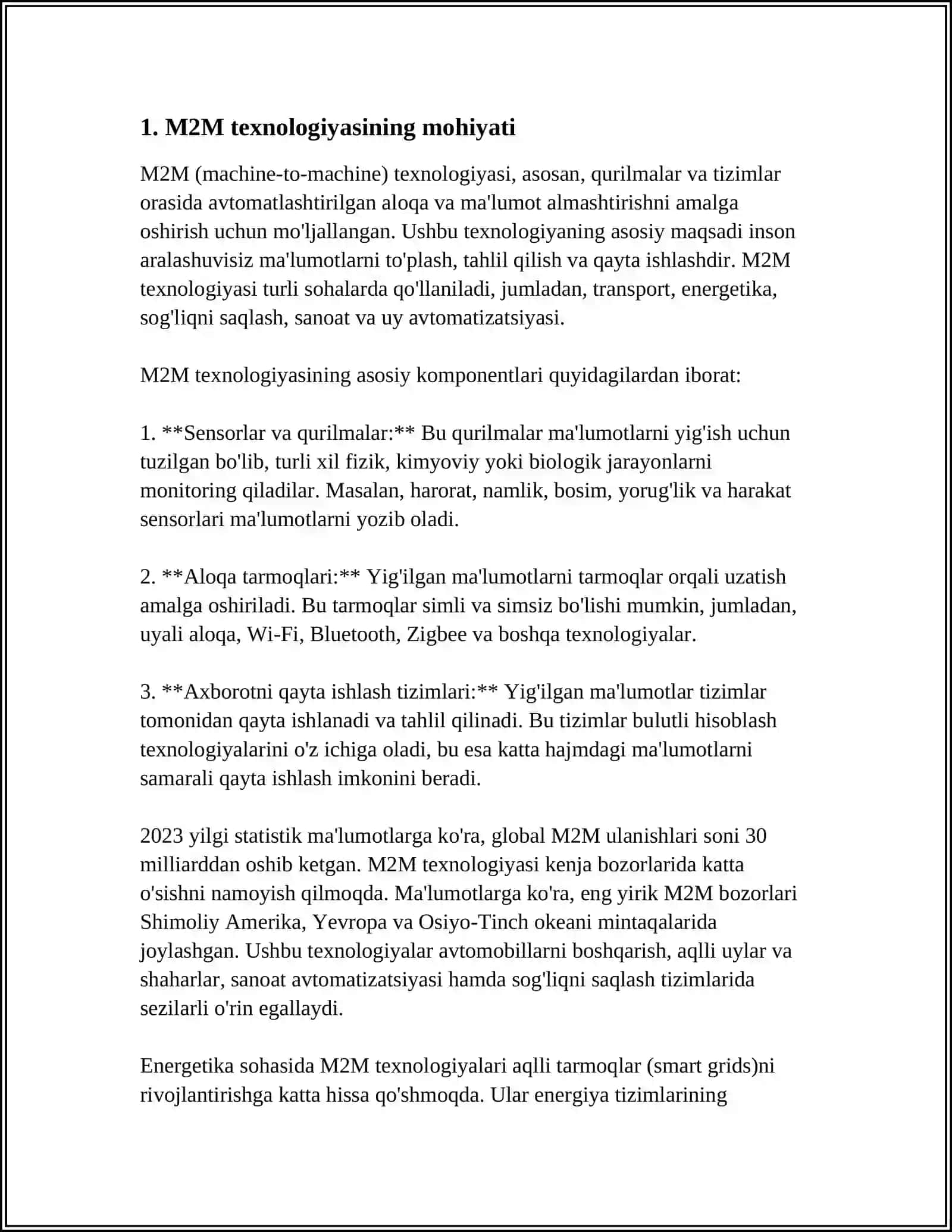 M2M TEXNOLOGIYASI- INTERNET ASHYOLARI ASOSI SIFATIDA 3