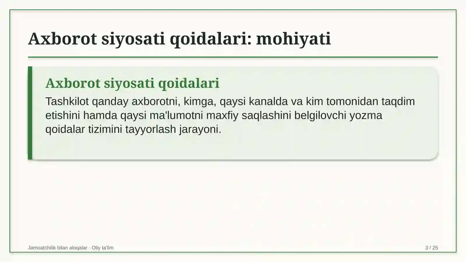 Avtomobillarga gaz to'ldirish shoxobchalarida axborot siyosati qoidalarini ishlab chiqish 3