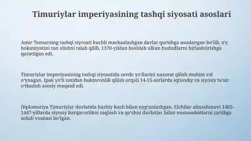 Temuriylar saltanatining jahon davlatlari bilan diplomatik aloqalari 3