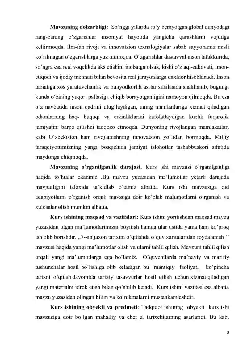 7-SINF JAXON TARIXINI O’QITISHDA O’QUV XARITALARIDAN  FOYDALANISH MAVZUSIDA KURS ISHI 3