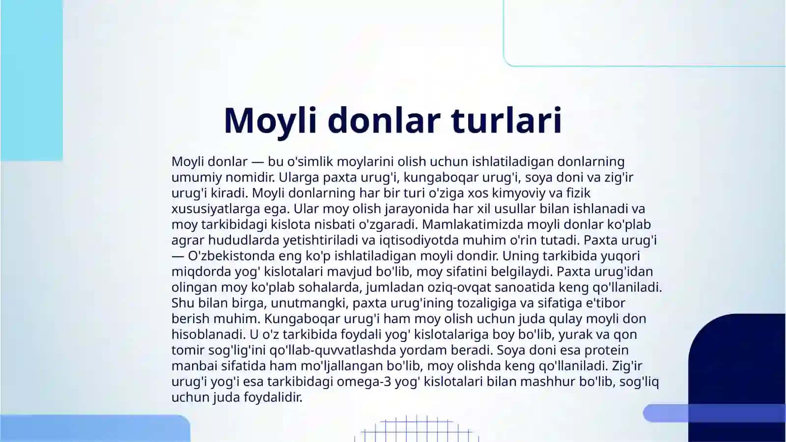 MOYLI DONLAR VA O‘SIMLIK MOYINI STANDARTLASHTIRISH 3