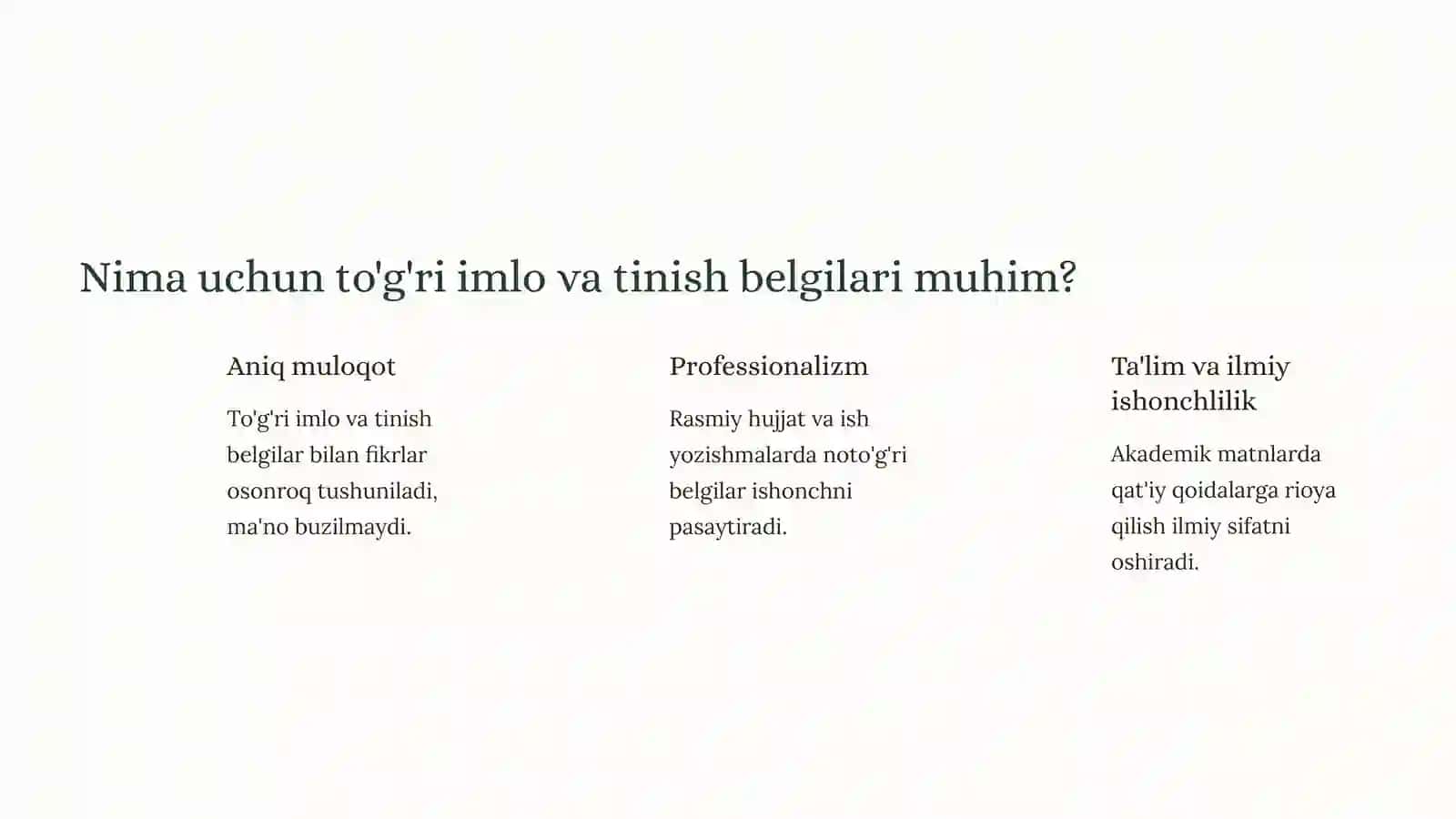 Imlo va tinish belgilarini to'g'ri qo'llash mezonlari 3