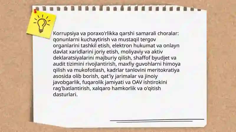 Korrupsiya va poraxo'rlikka qarshi samarali choralar 3
