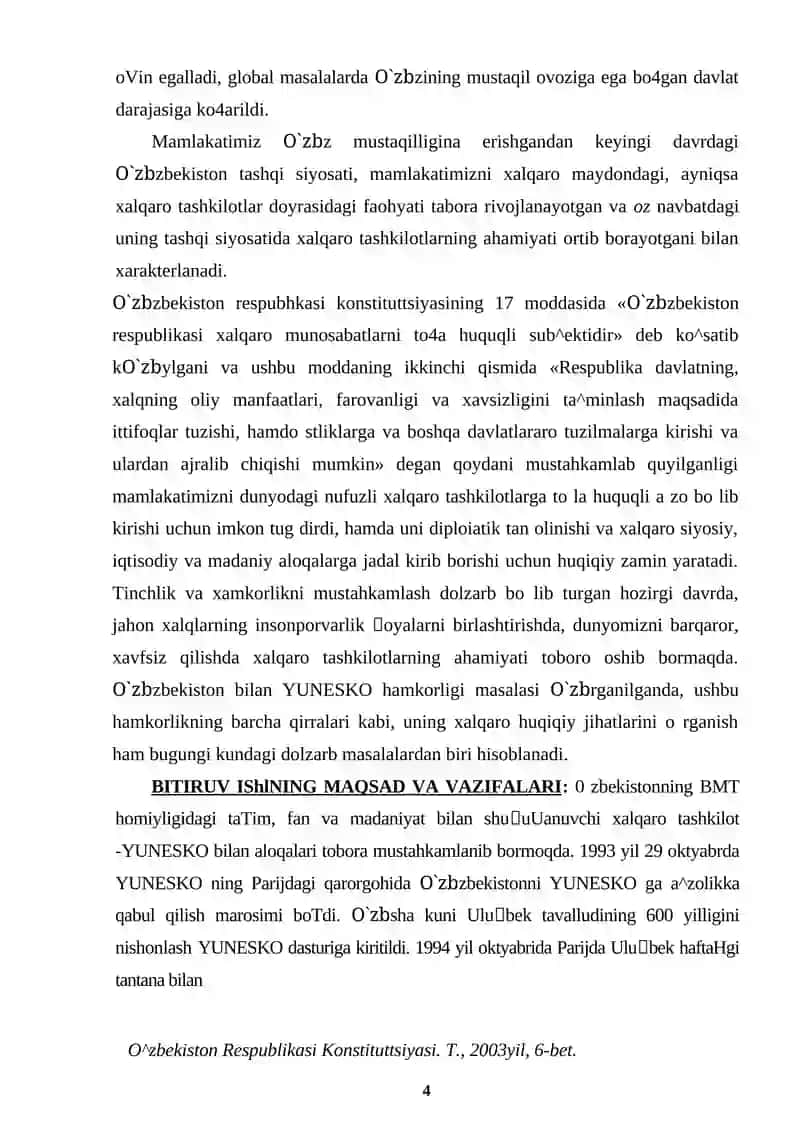 YUNESKO TAShKILOTINING XALQARO ALOQALARNI TAKOMILLAShTIRIShDAGI ROLI VA AHAMIYaTI 3