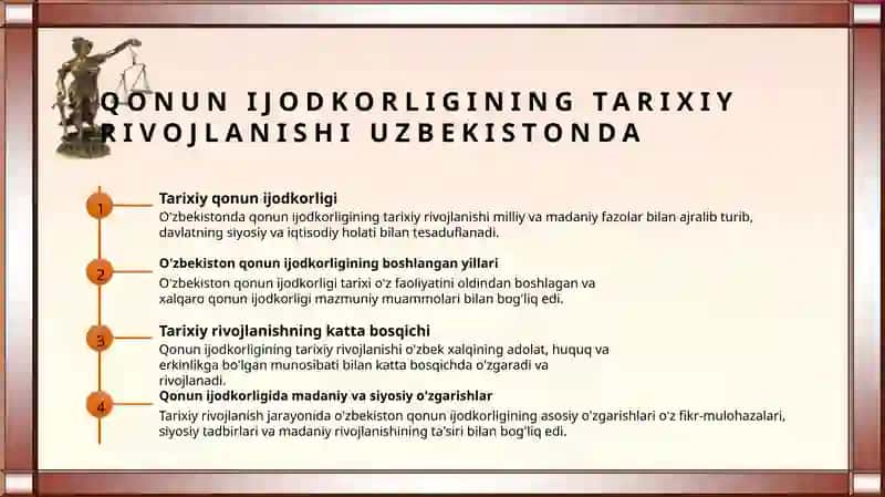 O'zbekistonda qonun ijodkorligining o'ziga xos xususiyatlari. 3