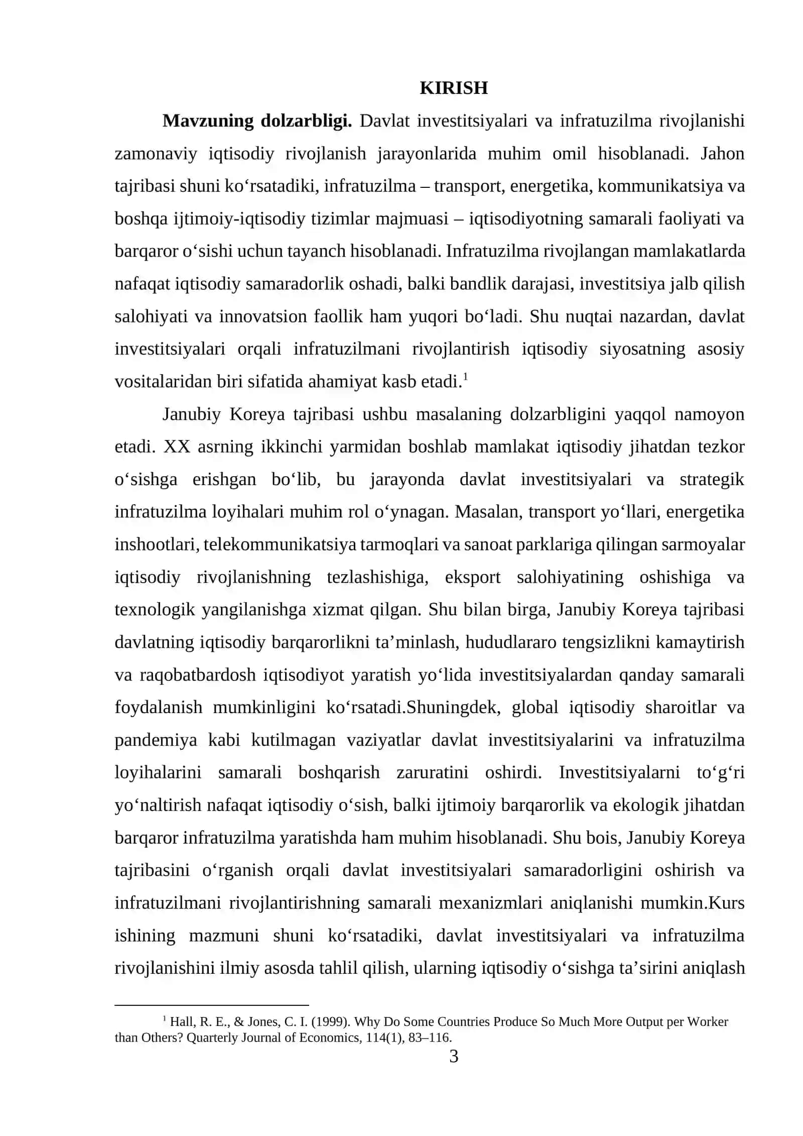 Davlat investitsiyalari va infratuzilma rivojlanishi (Janubiy Korea misolida) mavzusida tayyorKURS ISHI 3