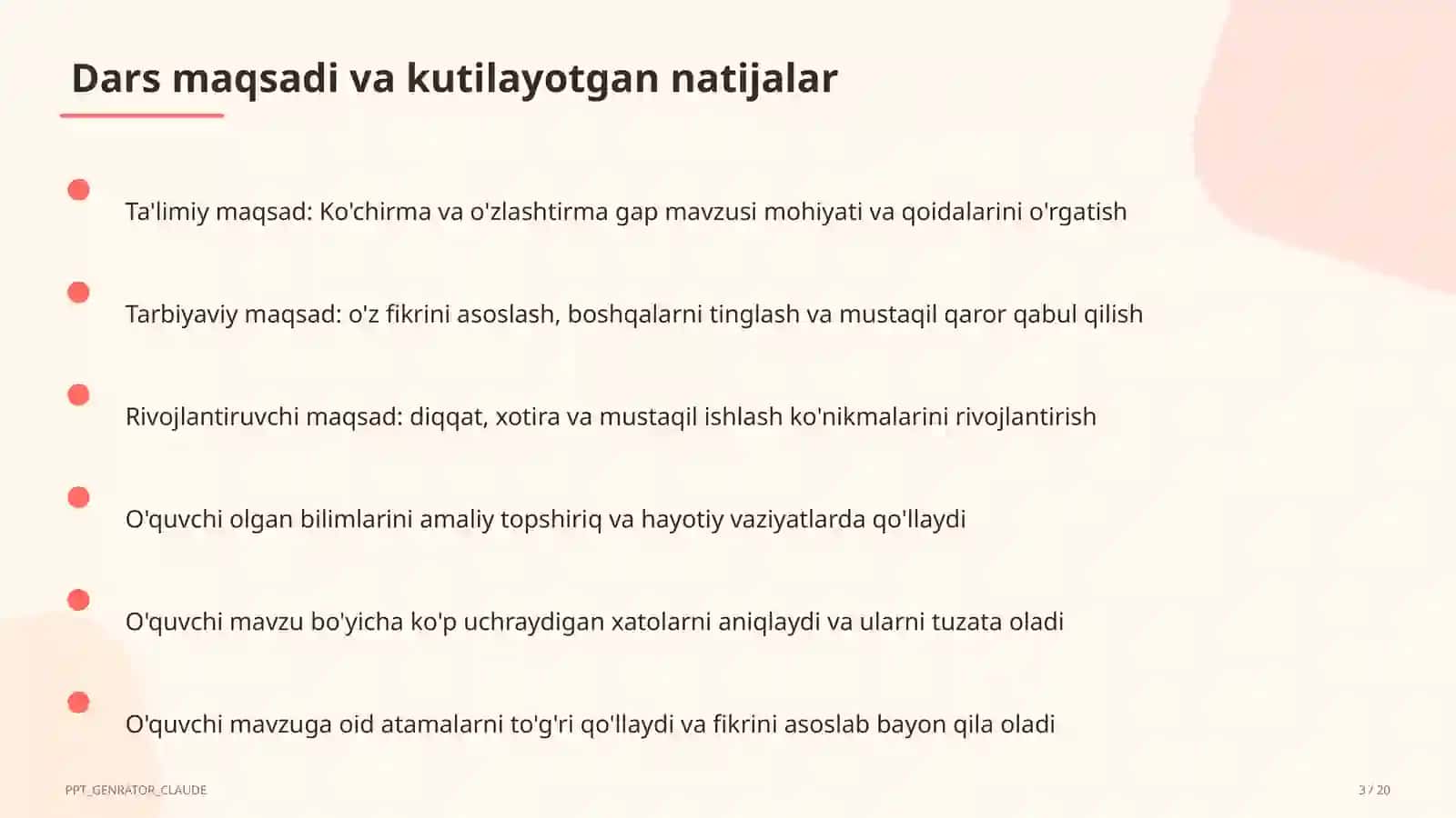 Ona tili (5–11) — takrorlash darsi uchun 3