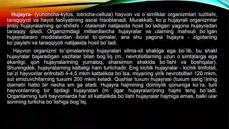 Hujayra haqida tushuncha. Jinsiy hujayralarning otalanishi va maydalanishi. 3