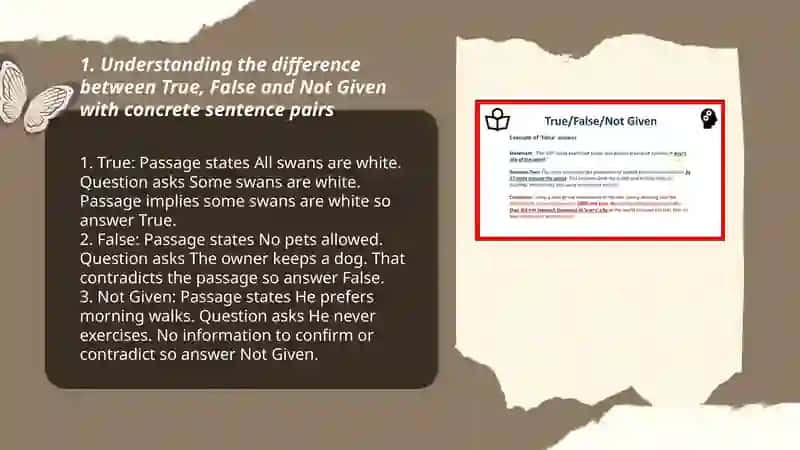 Demonstrate strategies for solving True/False/Not given questions with practical examples 3