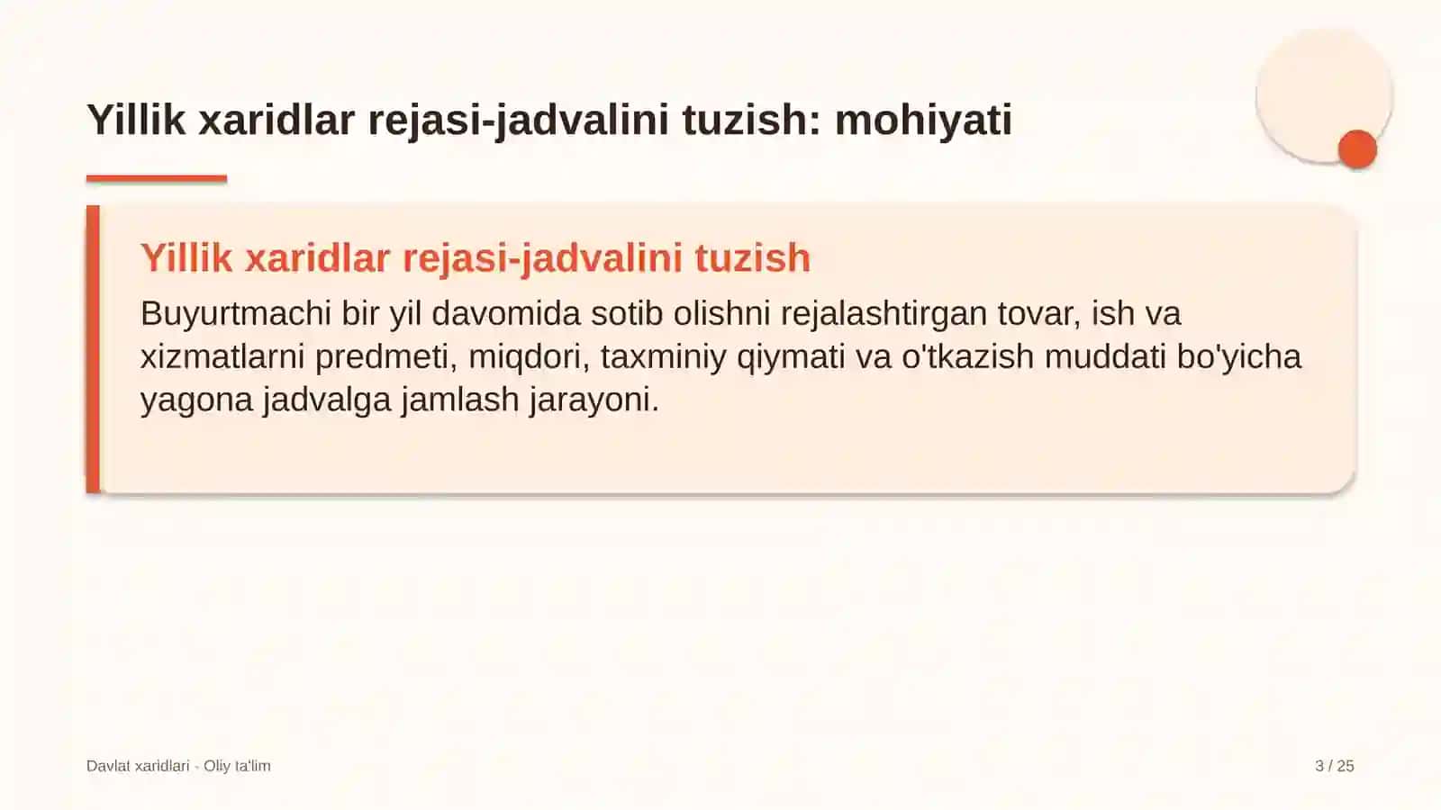 pedagogika oliy ta'lim muassasalarida yillik xaridlar rejasi jadvalini tuzish 7751 3