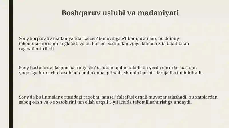 Sony kompaniyasini boshqaruv strukturasi 3