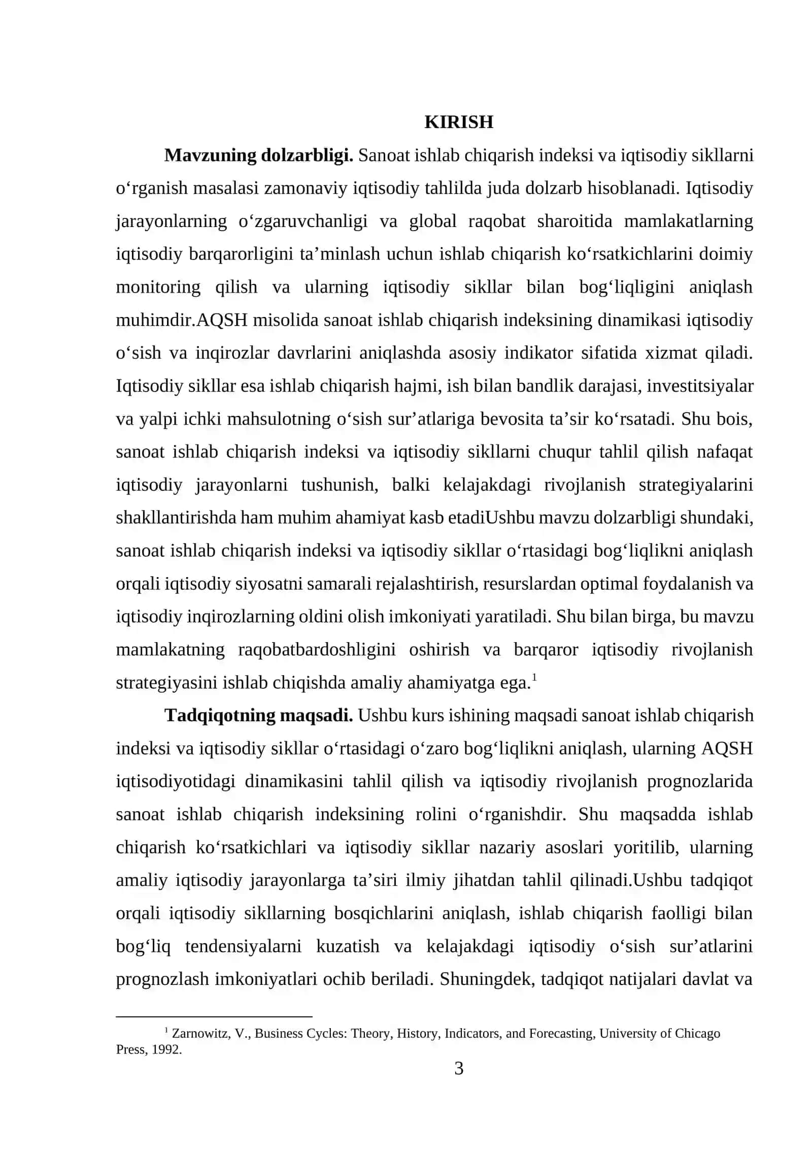 "DINAMIK IQTISODIYOT" FANIDAN KURS ISHI 3