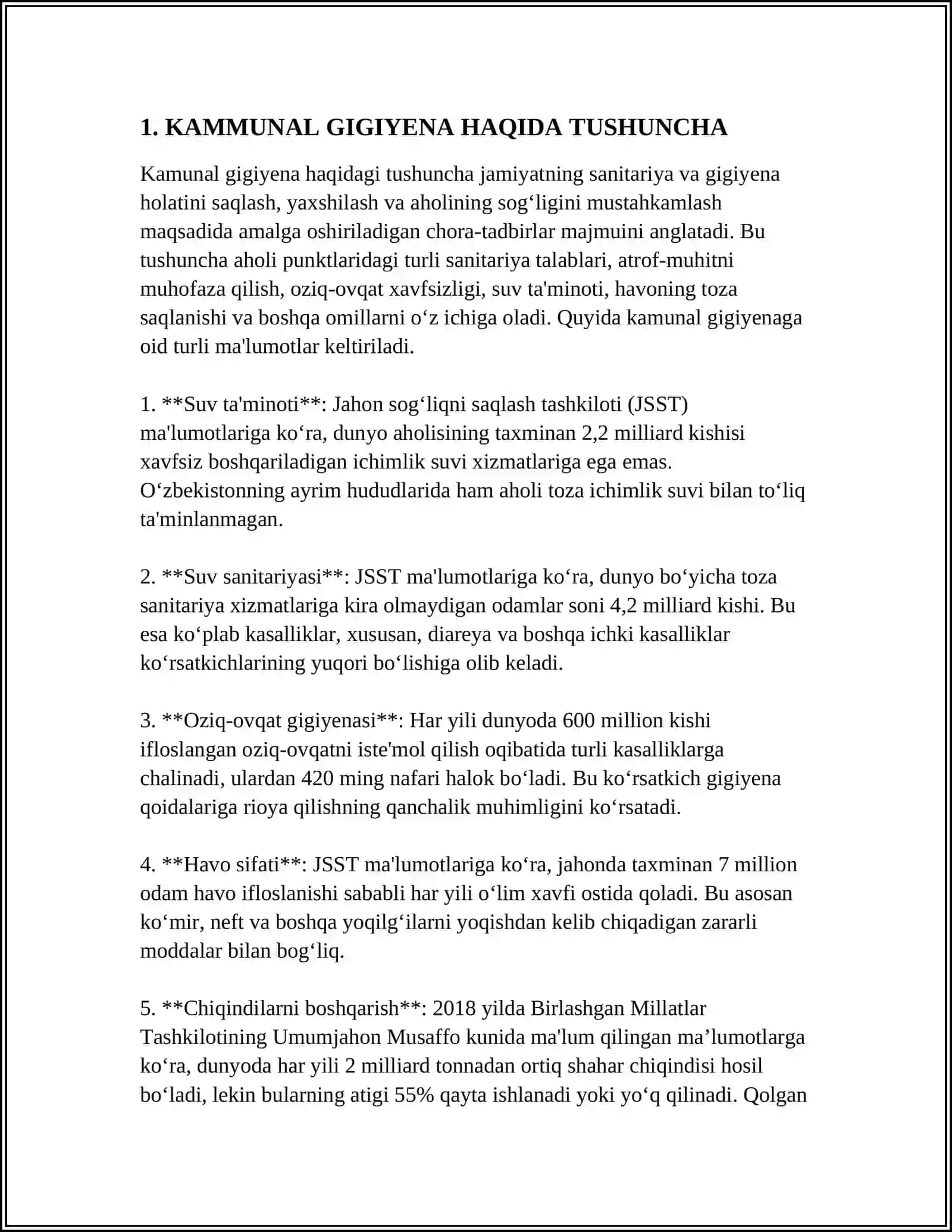 KAMMUNAL GIGIYENA FANINI OʻRGANISHDA SHIFOKORNING VAZIFALARI. KAMMUNAL OBYEKTLAR HAQIDA TUSHUNCHA 3