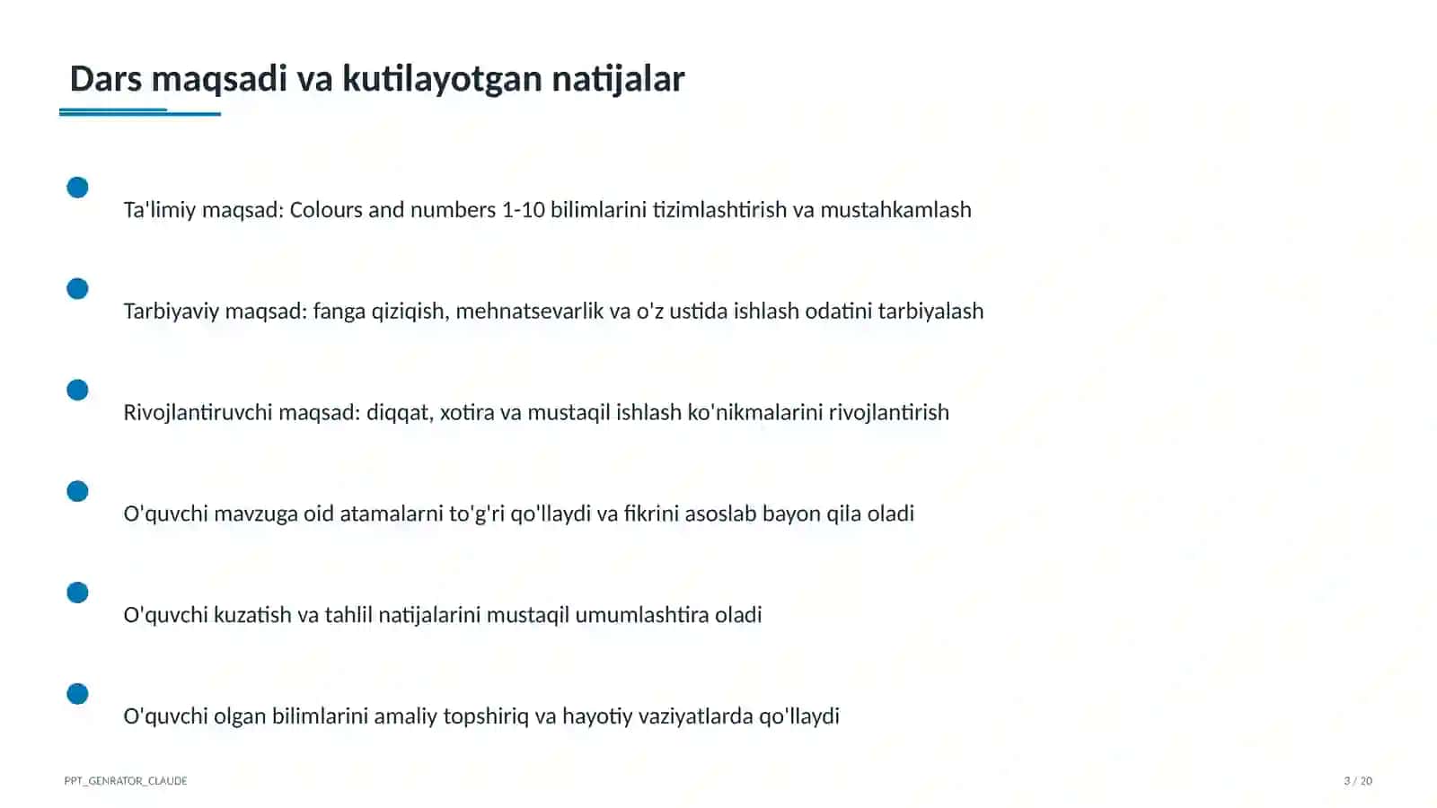 Colours and numbers 1-10 (1-sinf) 3
