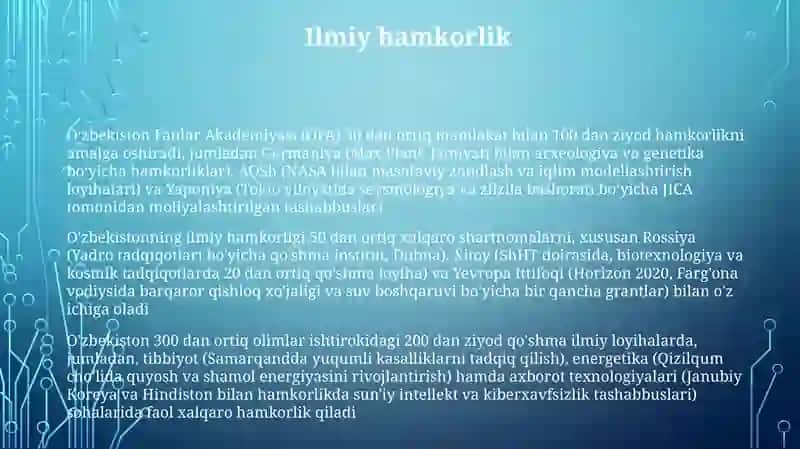Mavzu: O'zbekistonning xalqaro tashkilotlar bilan hamkorlik aloqalari 3