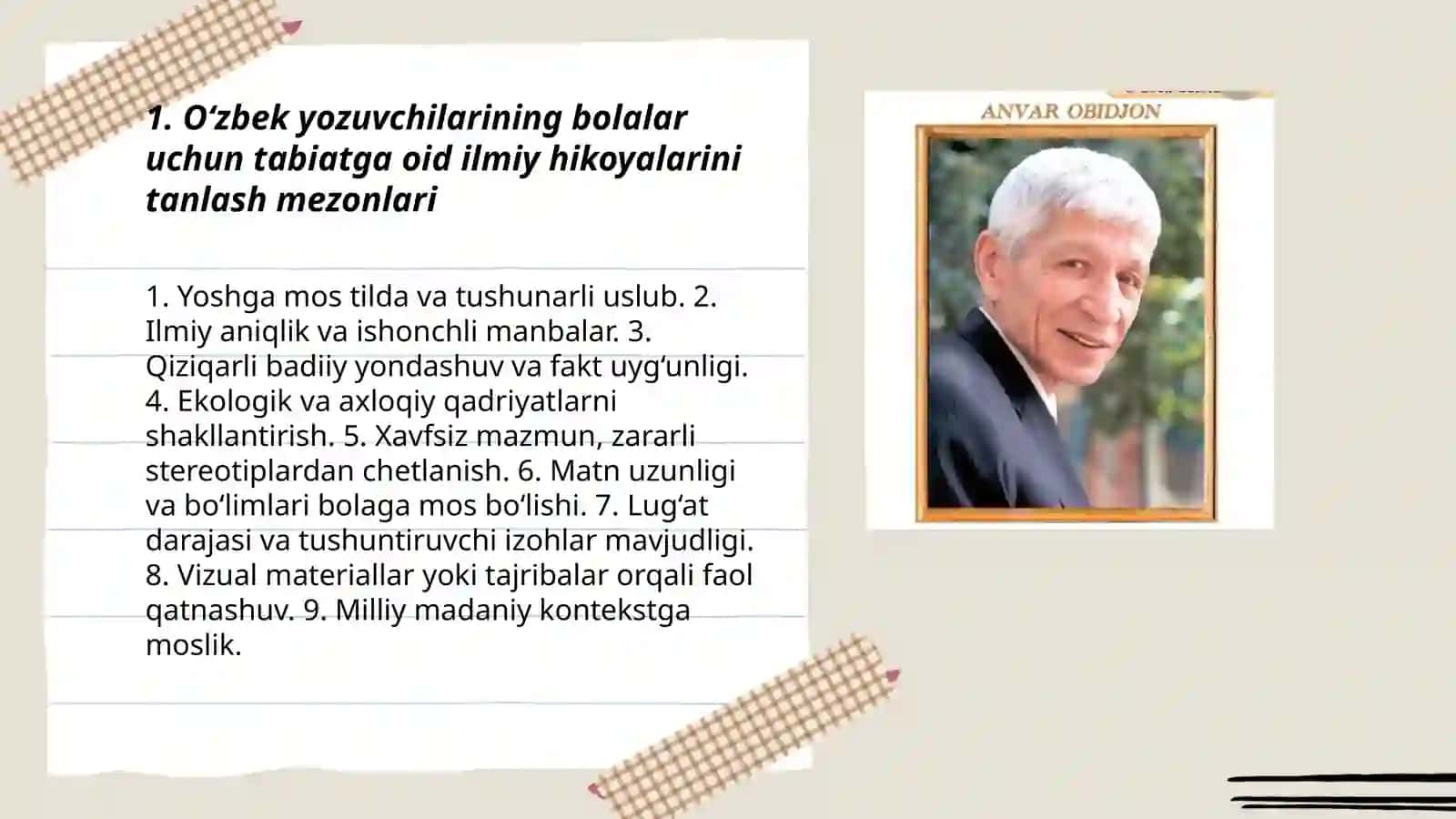 O‘zbek yozuvchilarning bolalar yoshiga mos tabiatga oid ilmiy hikoyalardan foydalanishga o‘rgatish 3