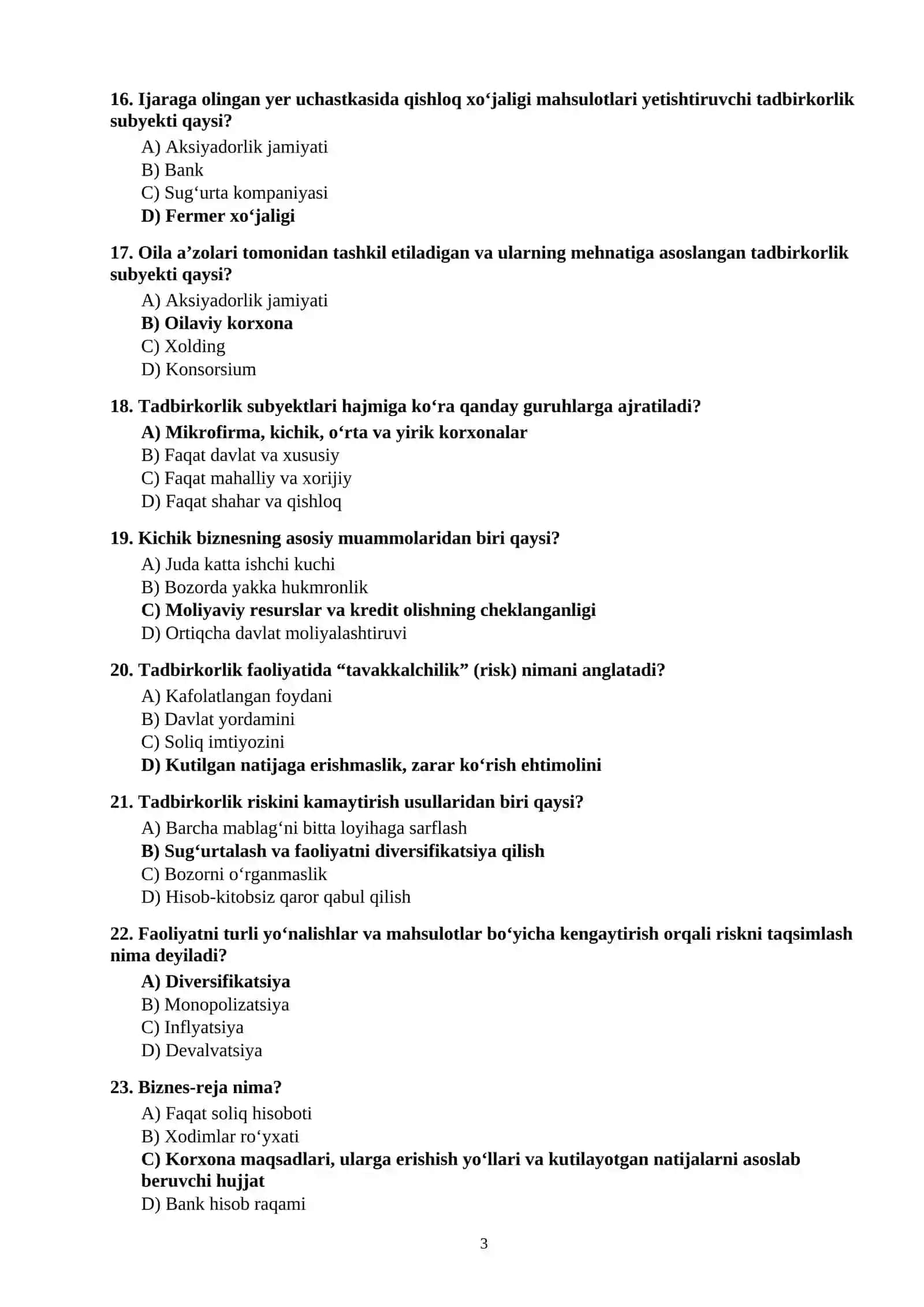 TADBIRKORLIK ASOSLARI” DAN 100 TA TEST SAVOLLARI JAVOBLARI BILAN 3