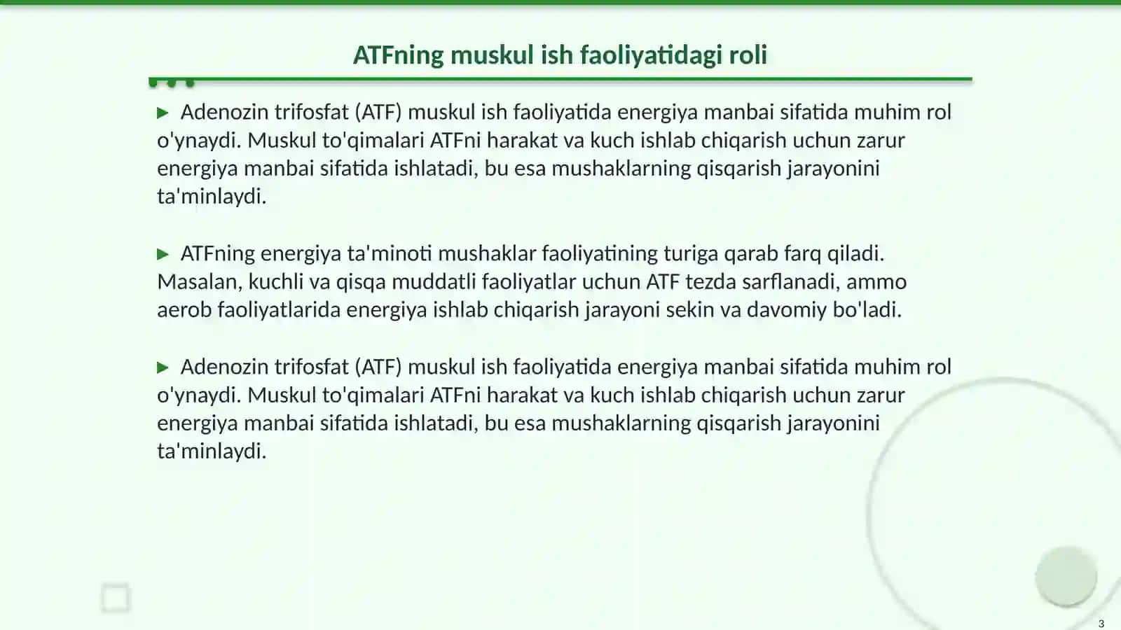 Muskul ish faoliyatida ATFning anaerob va aerob resilanish yoʻlari 3